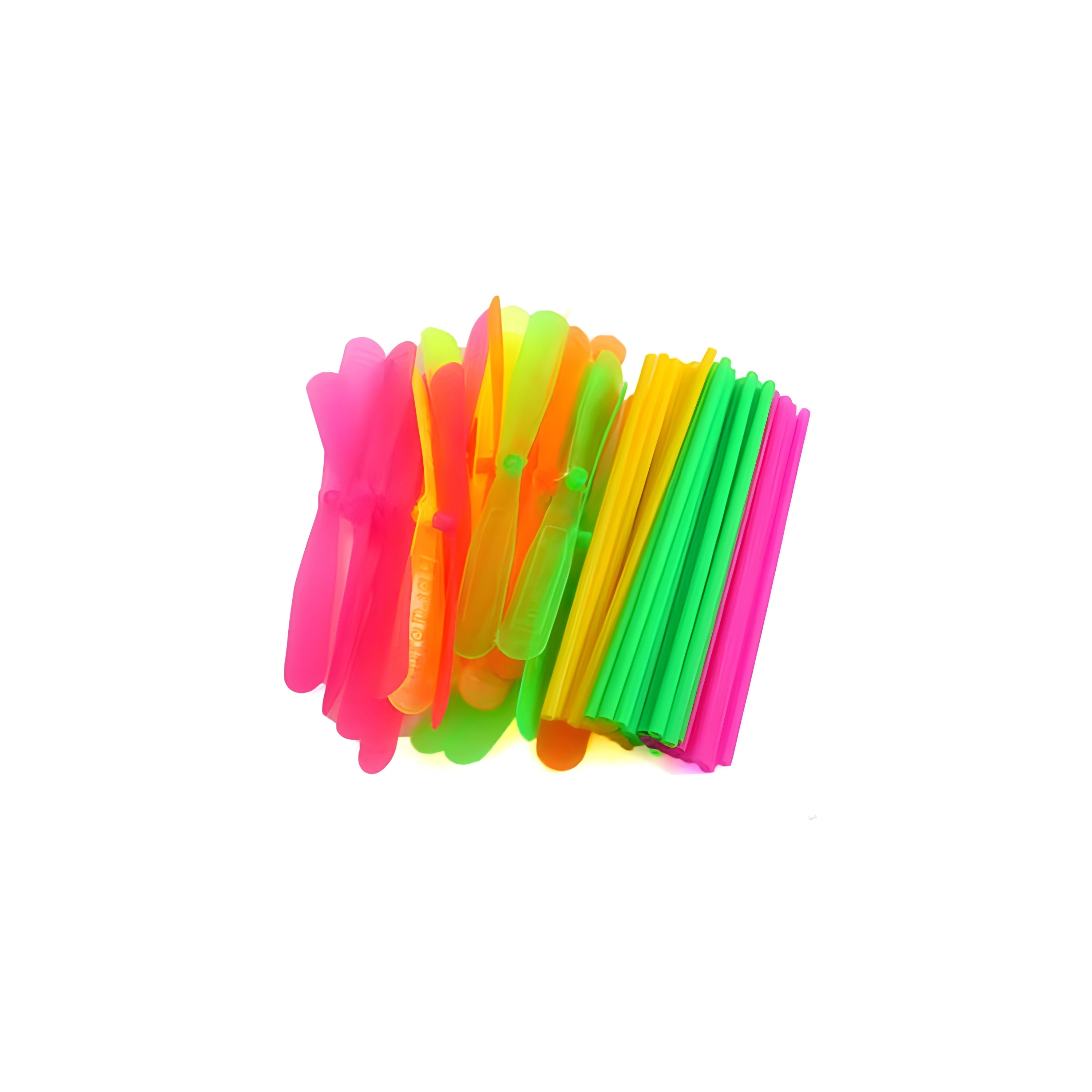 Colorful flying toys on a white background