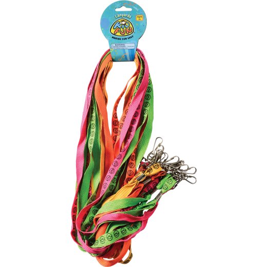 Smiley Face Lanyards – Assorted Neon Colors (Set of 12)