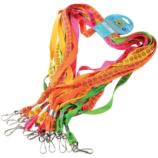Smiley Face Lanyards – Assorted Neon Colors (Set of 12)