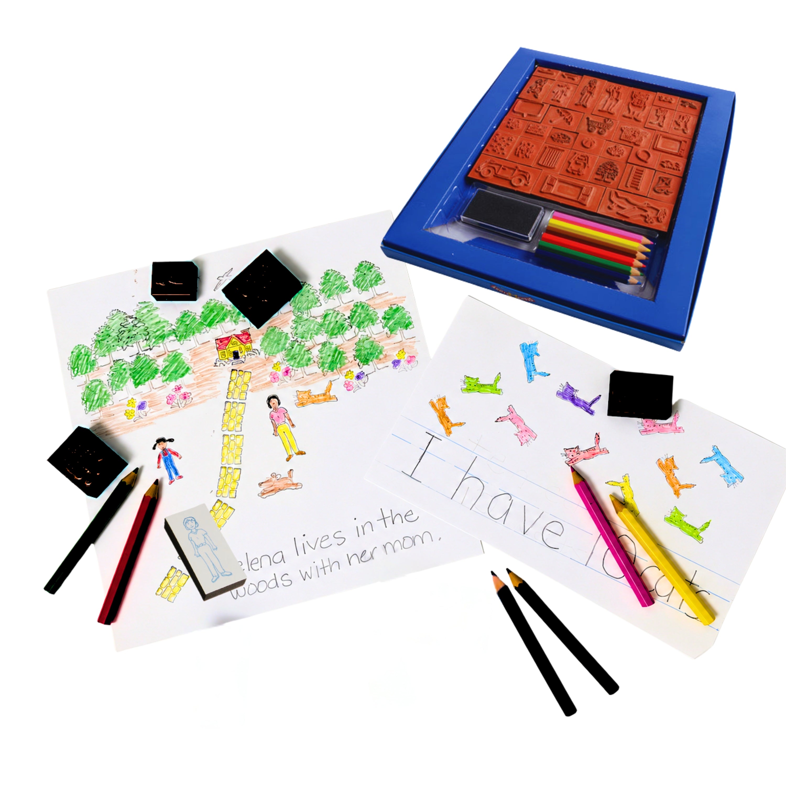 Stamp-A-Story Creative Rubber Stamp Set | 33 Stamps