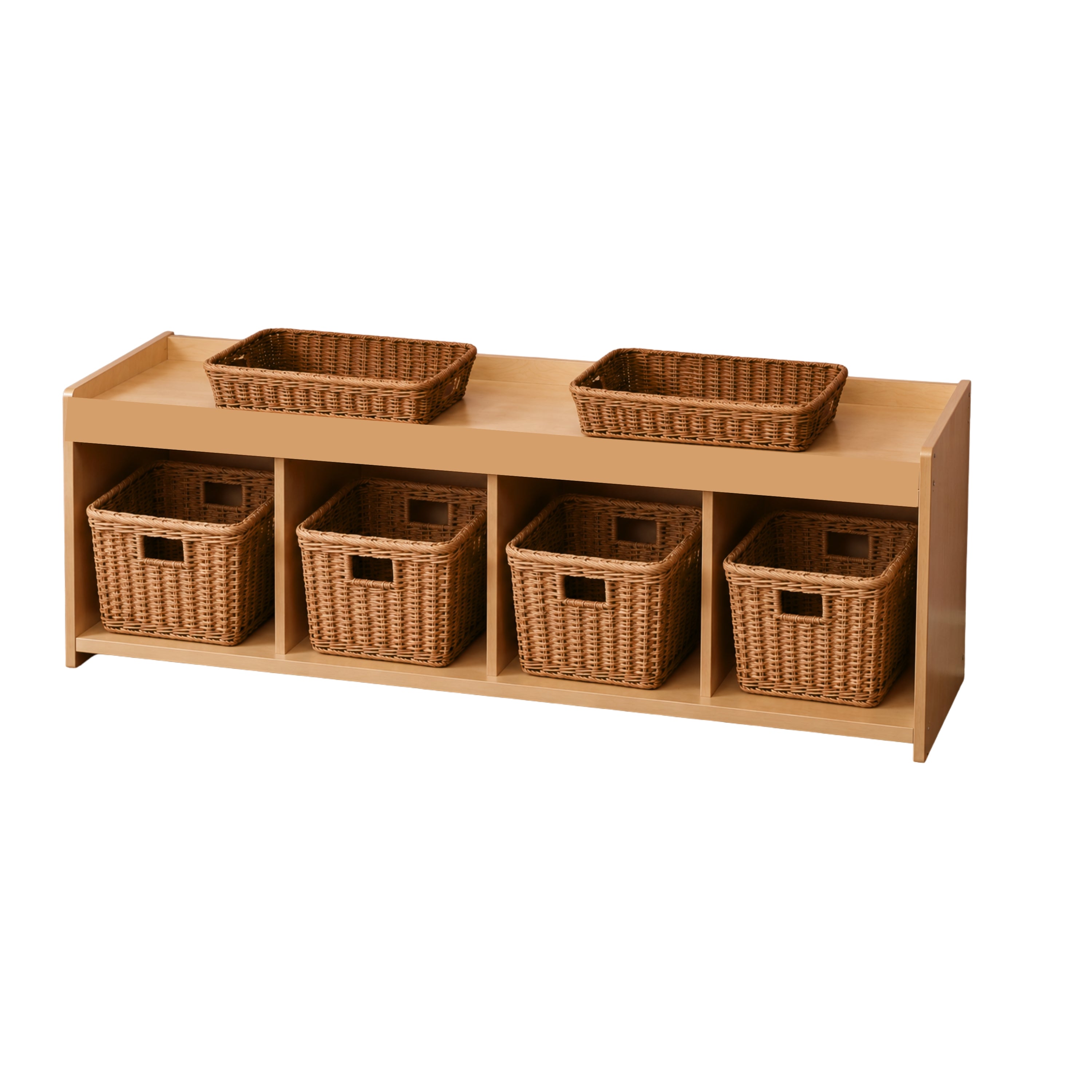 Toddler Open Storage with Woven/Wicker Baskets