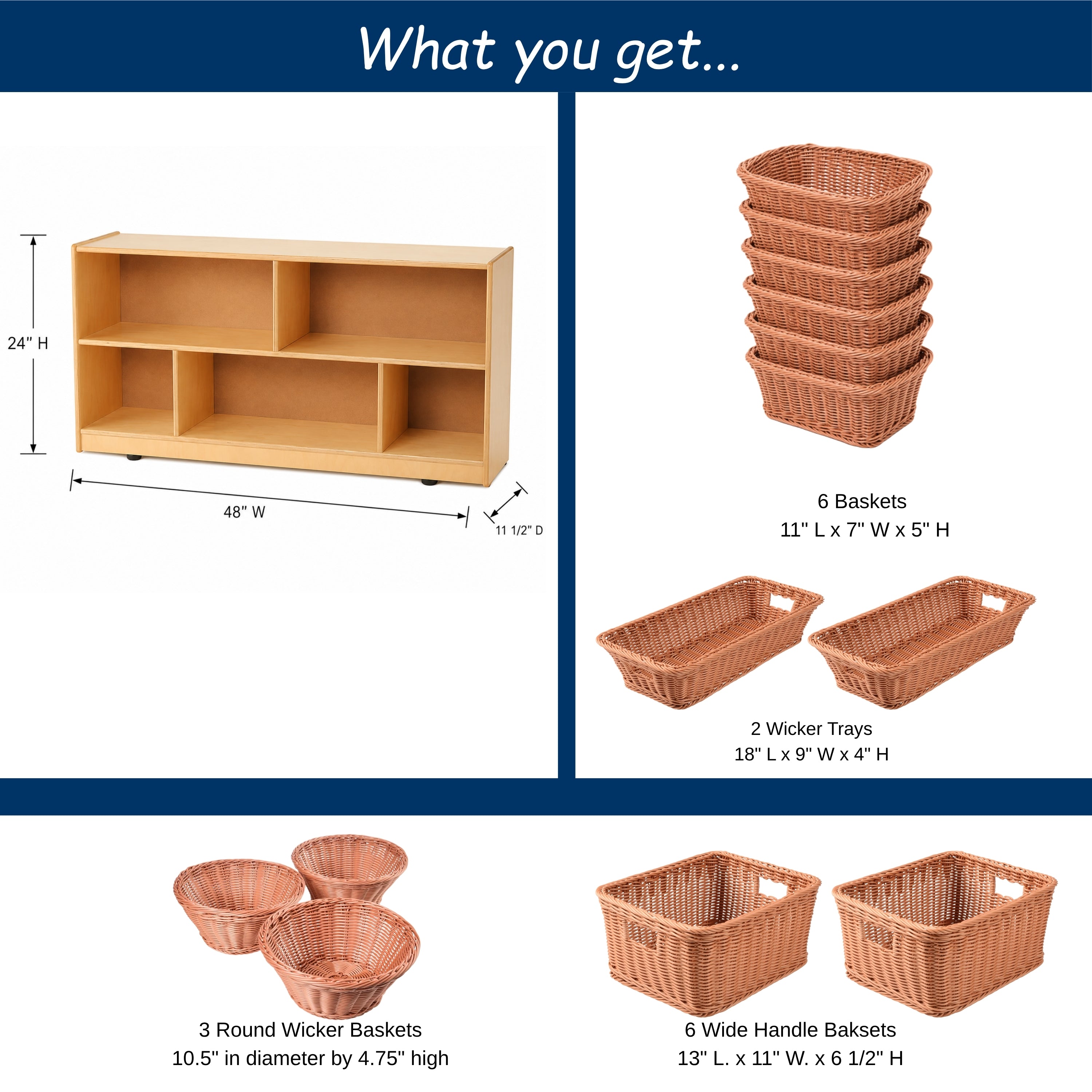 Birch Low Storage & Woven/Wicker Basket Organization Center