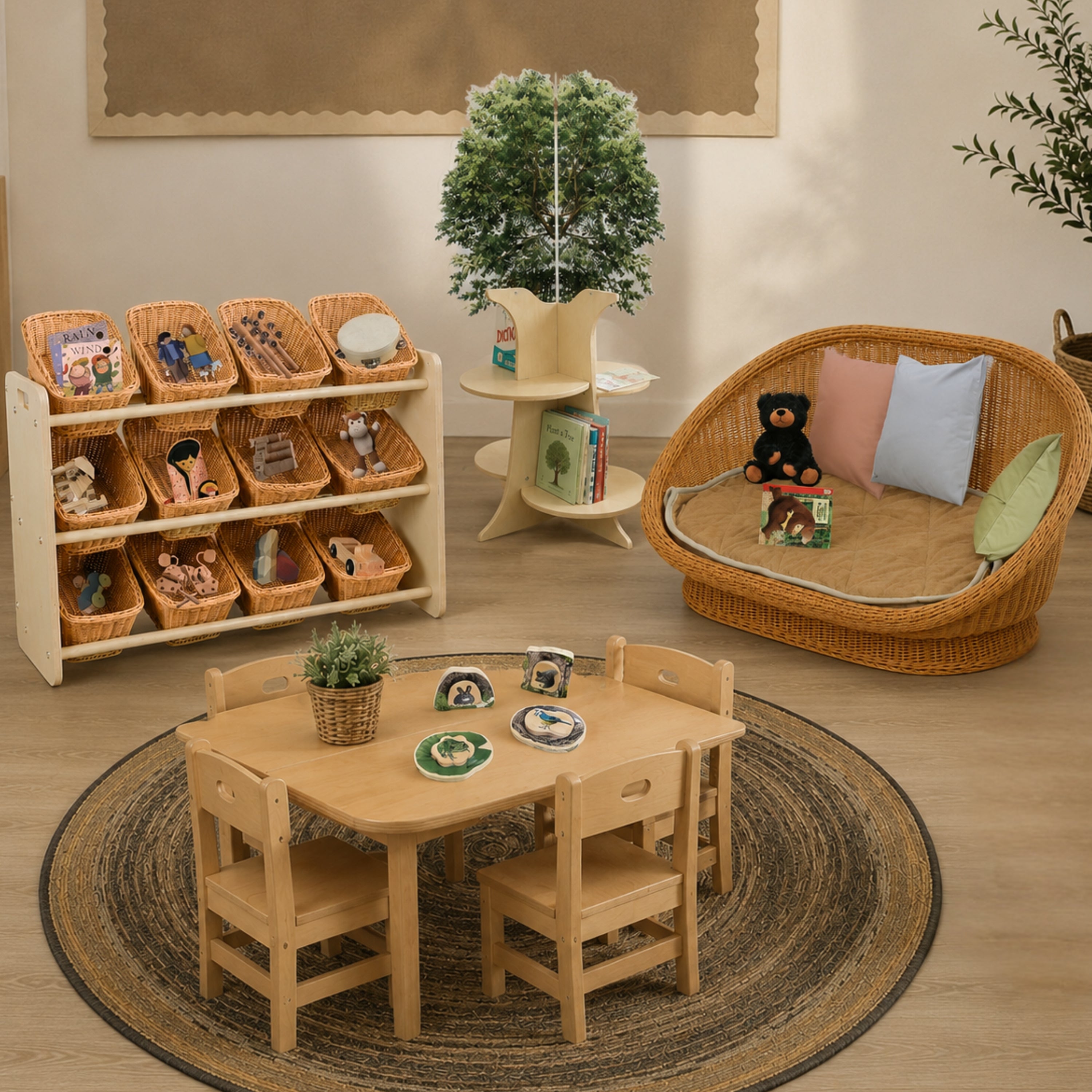 Wicker Reading Couch with Cushion | Natural Cosy Sofa Seating