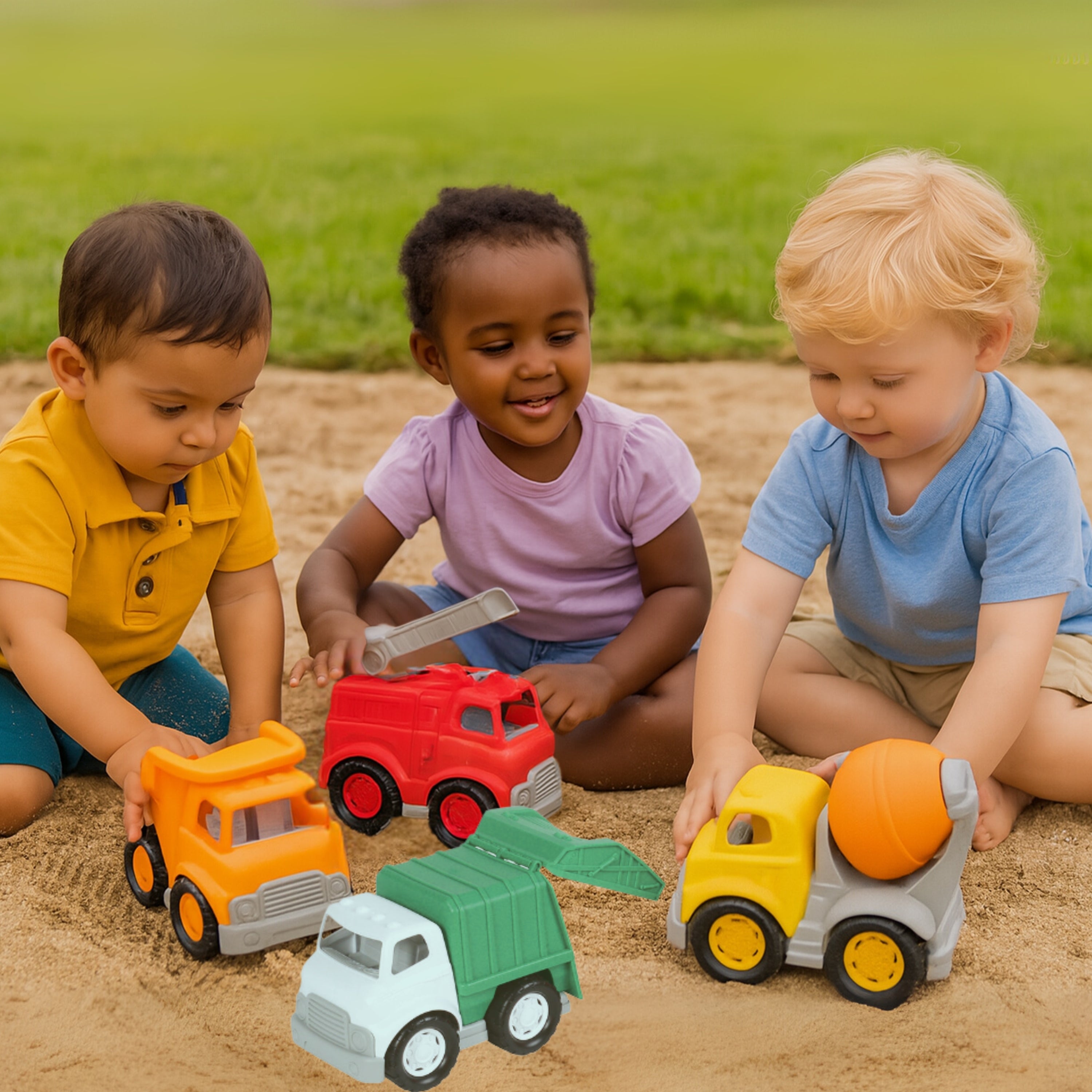 Chunky Community Helpers Vehicle Set | 4-Piece Push & Roll Trucks | Indoor/Outdoor