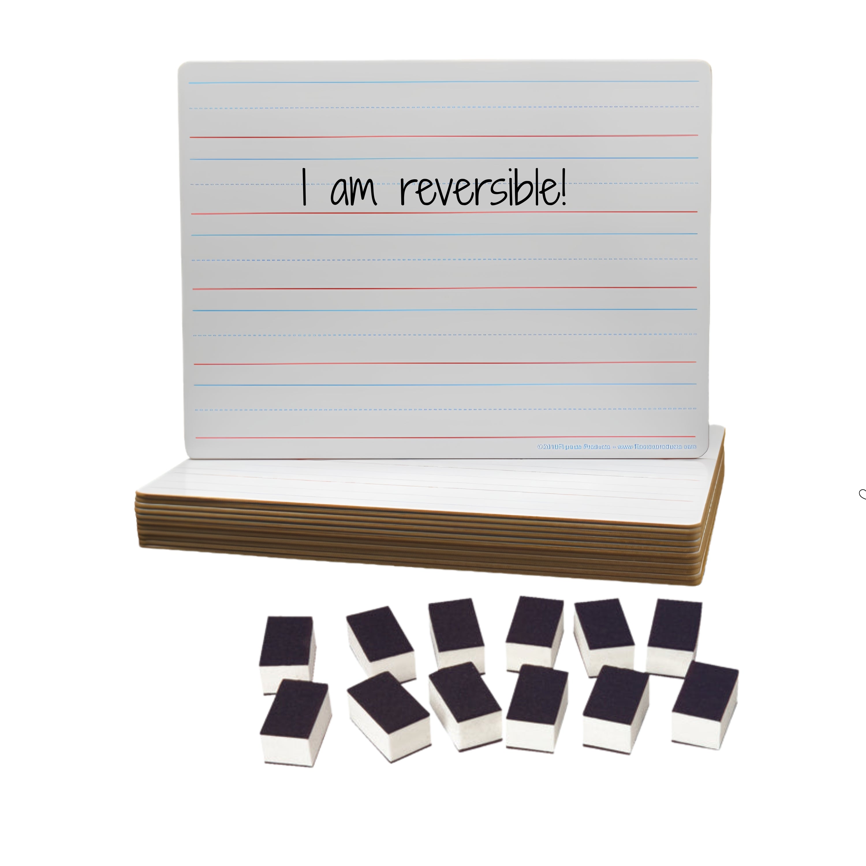 Dry Erase Reversible Lapboards - Set of 10 with Erasers