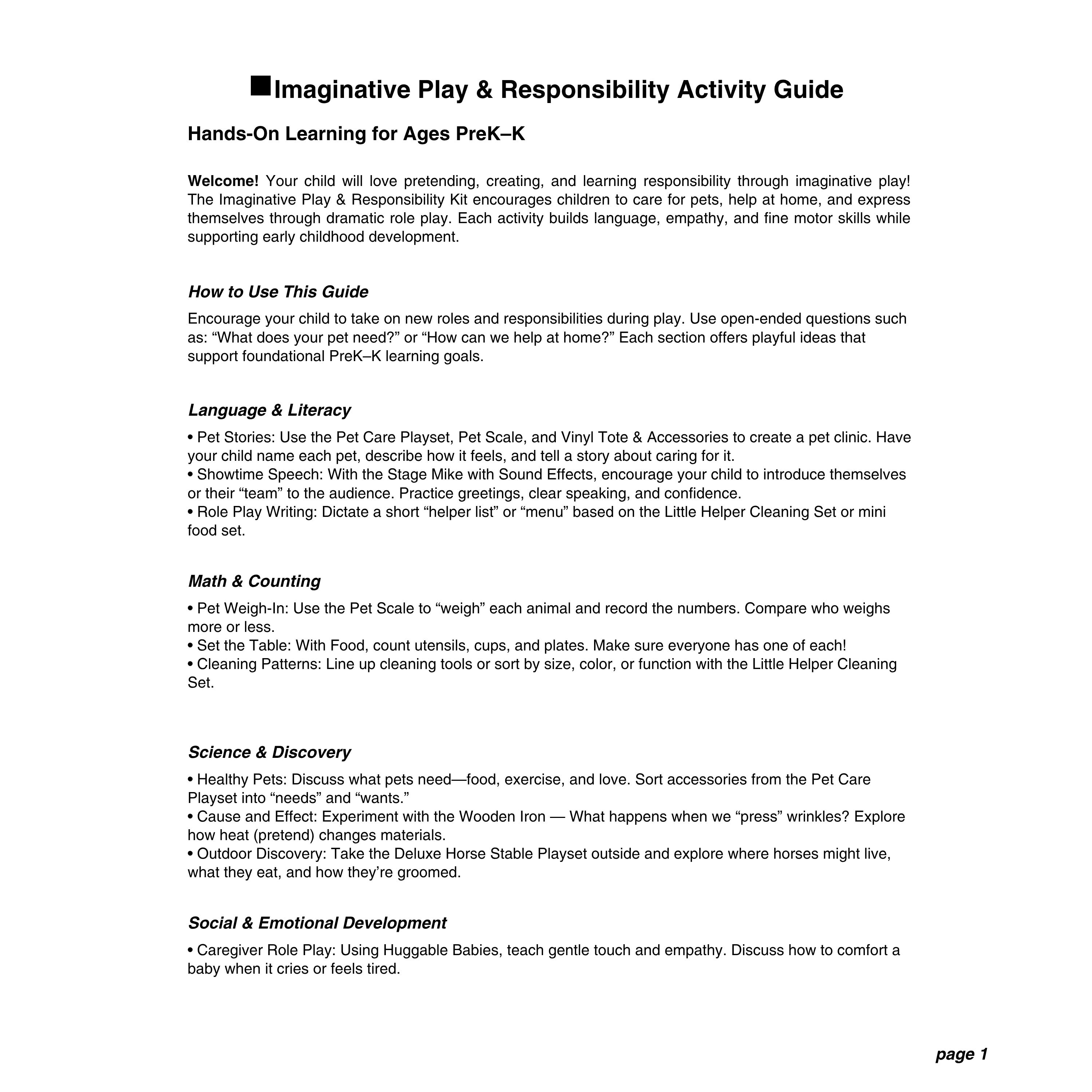 Imaginative Play & Responsibility Bundle