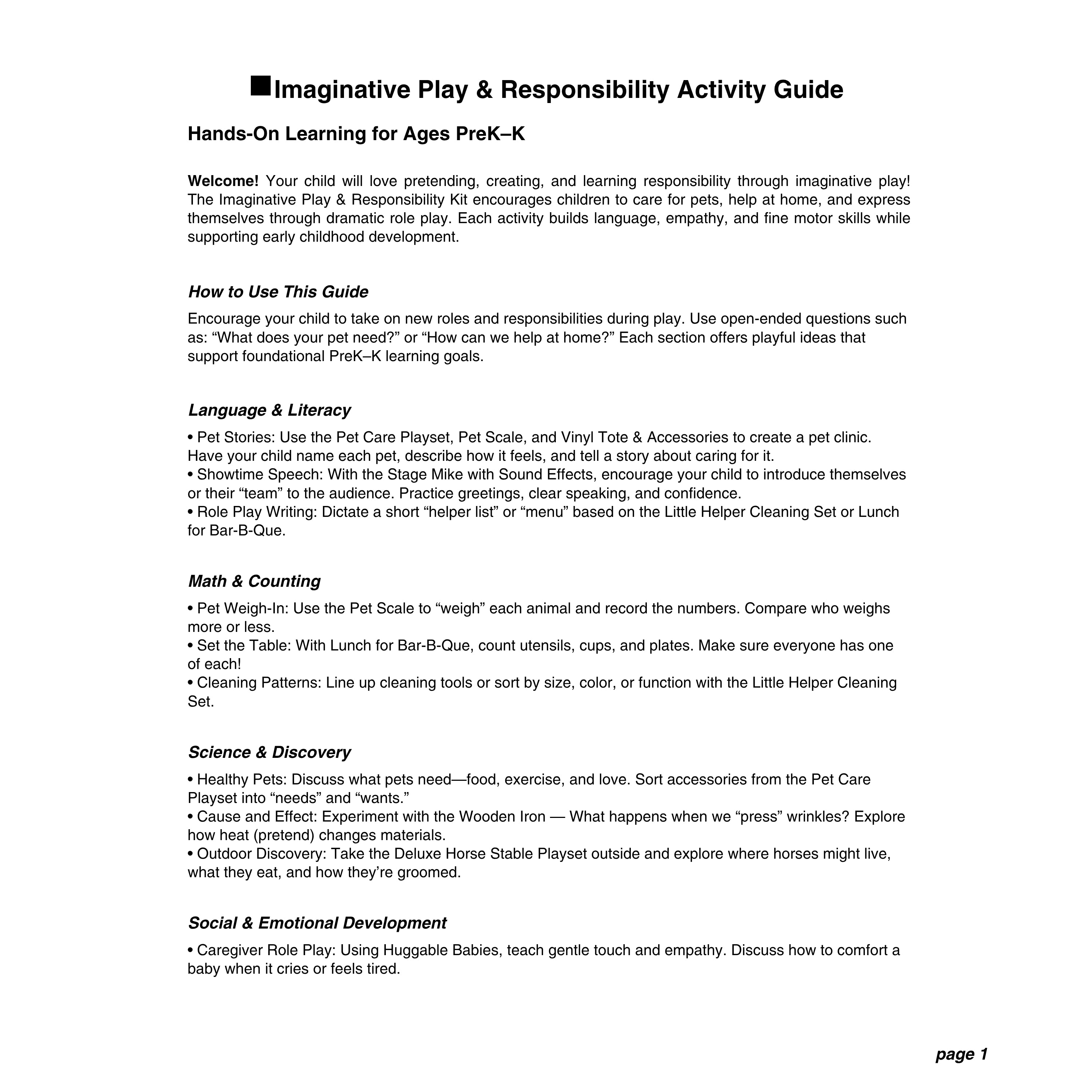 Imaginative Play & Responsibility Bundle