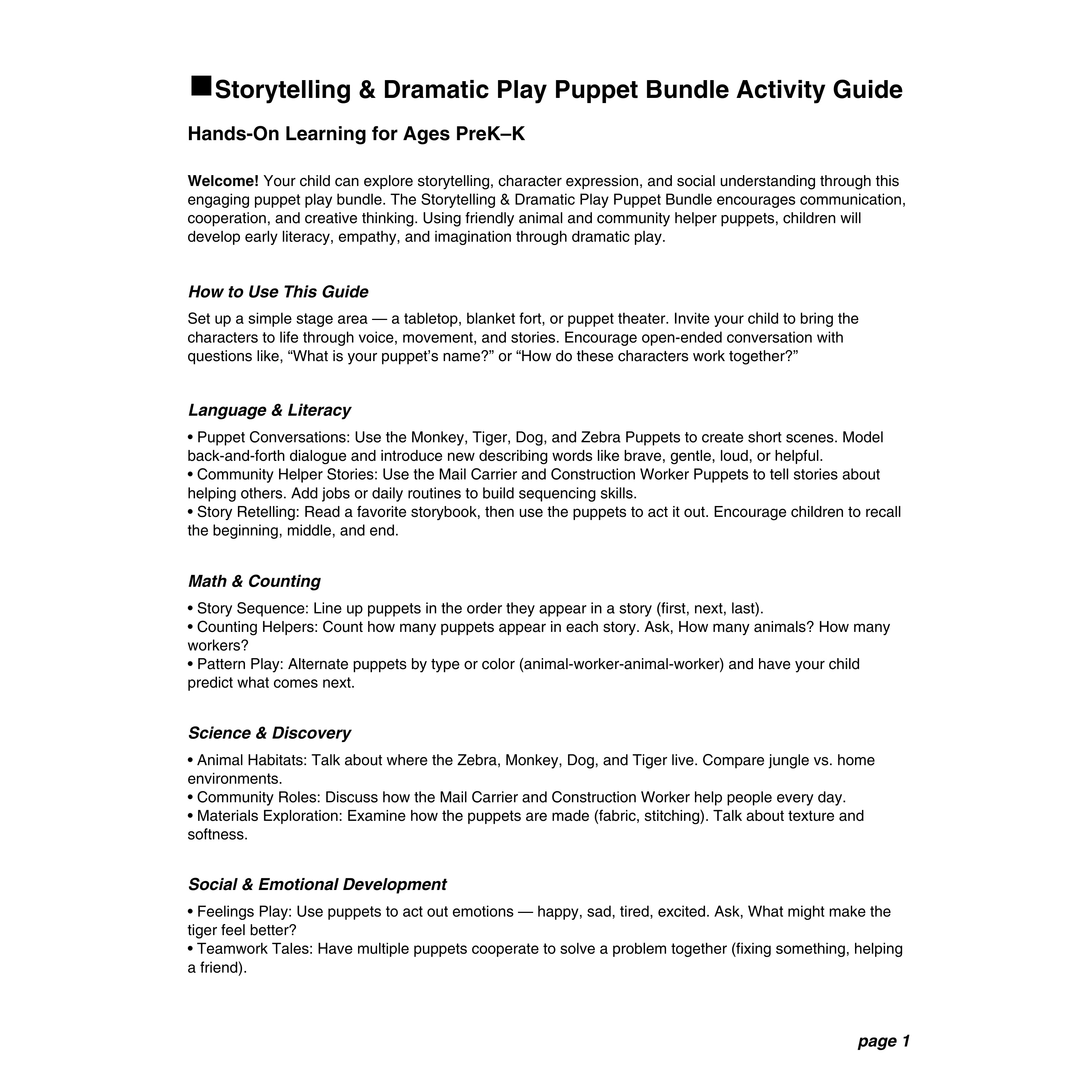 Storytelling & Dramatic Play Puppet Bundle