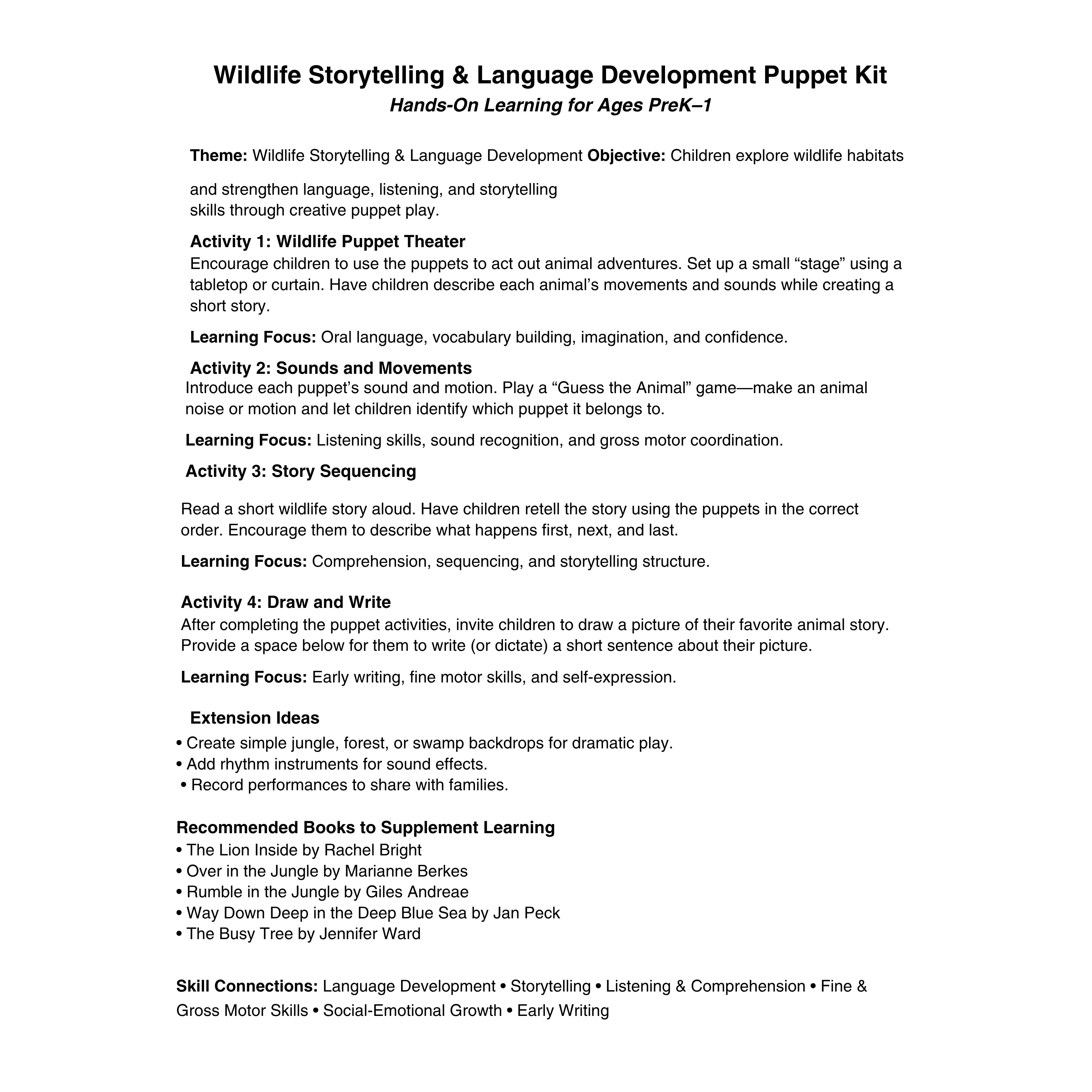 Wildlife Storytelling and Language Development Puppet Kit