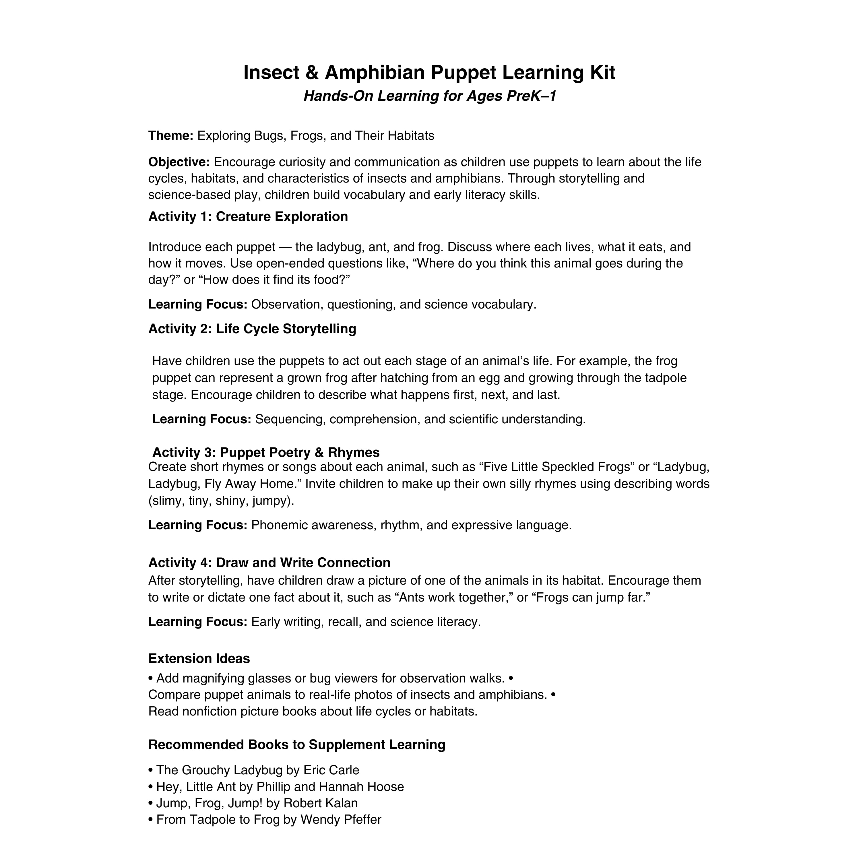 Insect & Amphibian Puppet Learning Kit | Role Play for Language Development & STEM Enrichment