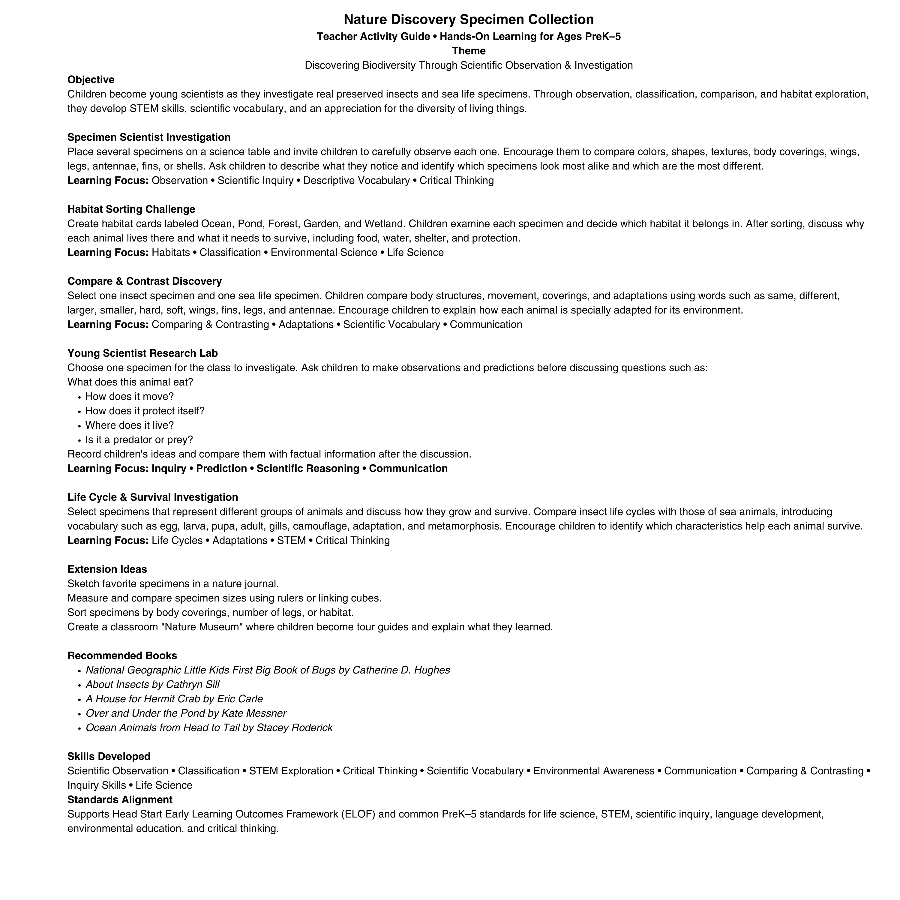 Nature Discovery Specimen Collection