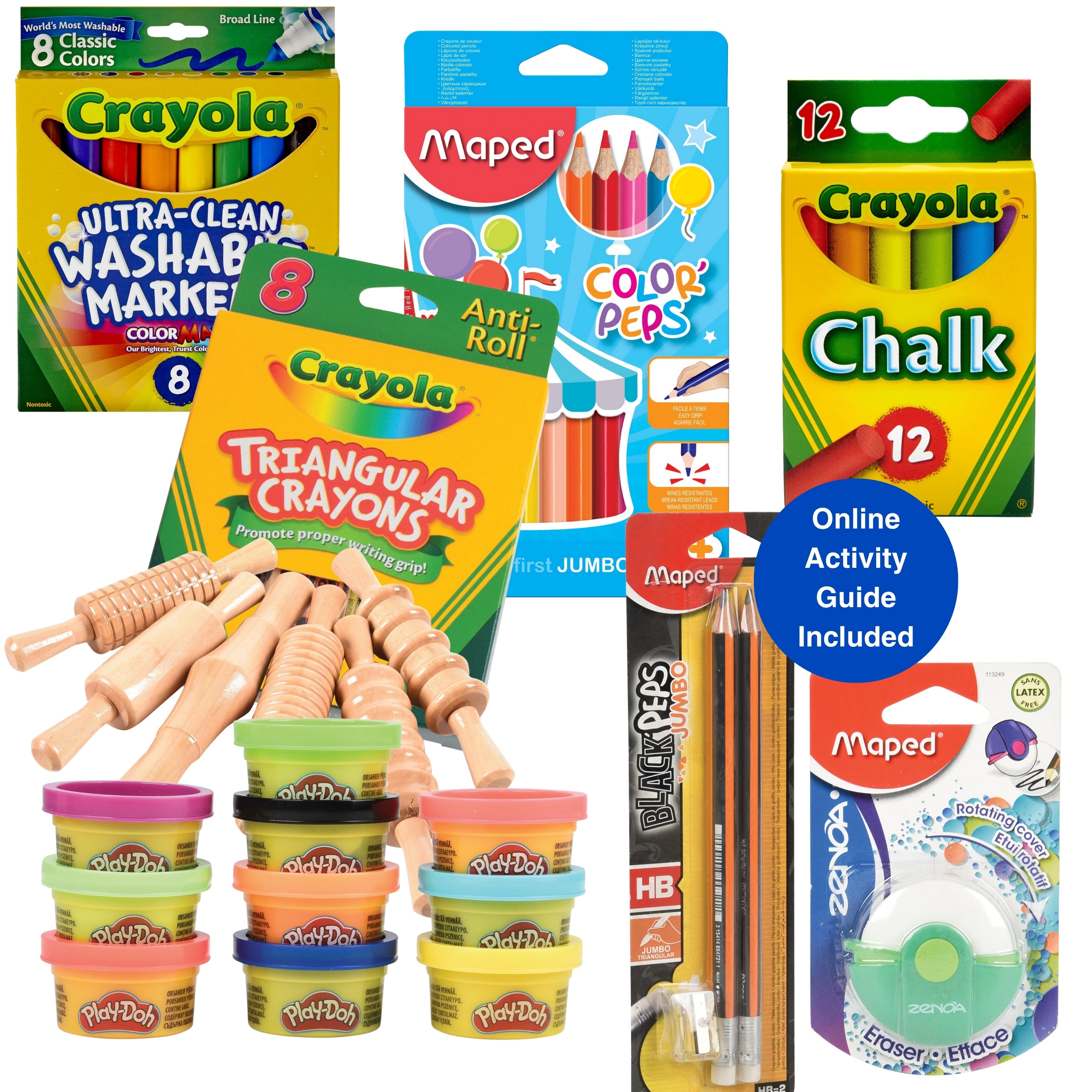 Arts & Crafts Classroom Supply Kit | Crayons, Markers, Chalk, Pencils & Clay Tools
