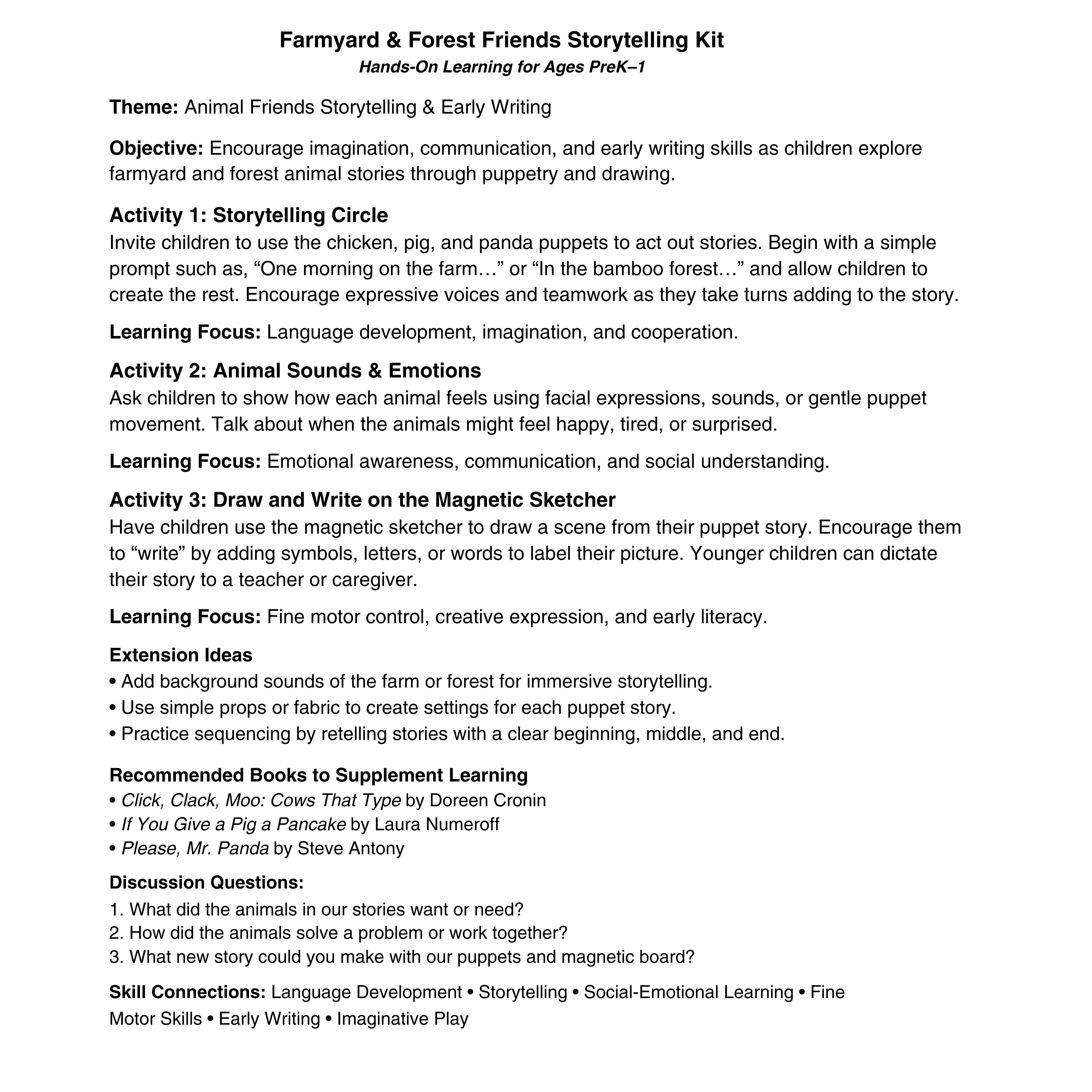 Puppet Storytelling & Drawing Learning Kit| Early Literacy, Fine Motor, and Creative Expression Set