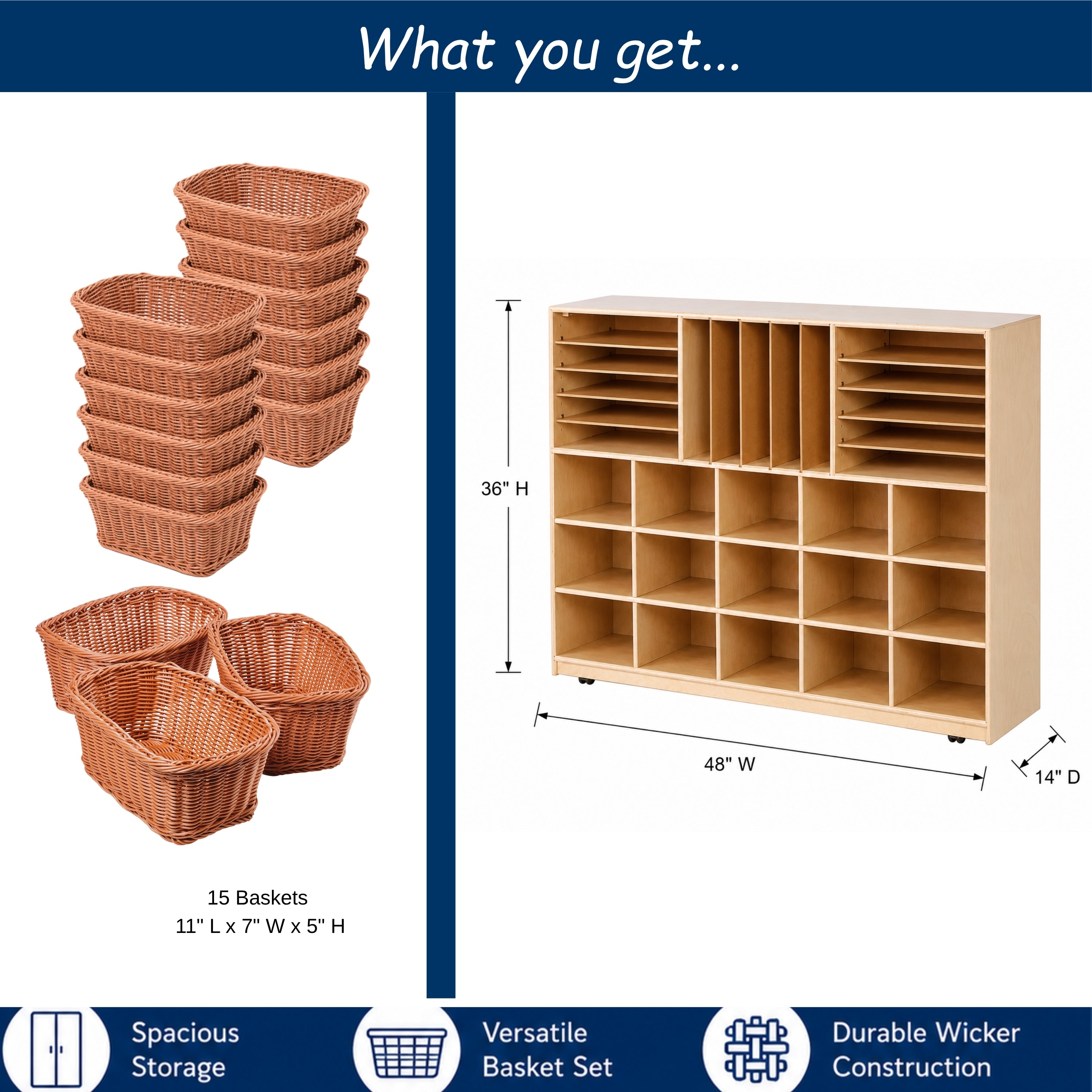 Multi-Storage Center with Woven Wicker Baskets