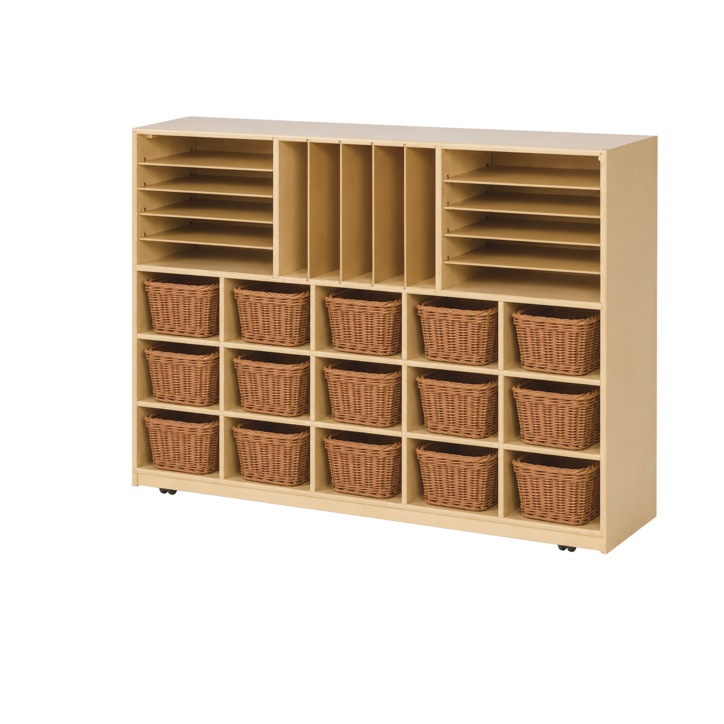 Multi-Storage Center with Woven Wicker Baskets