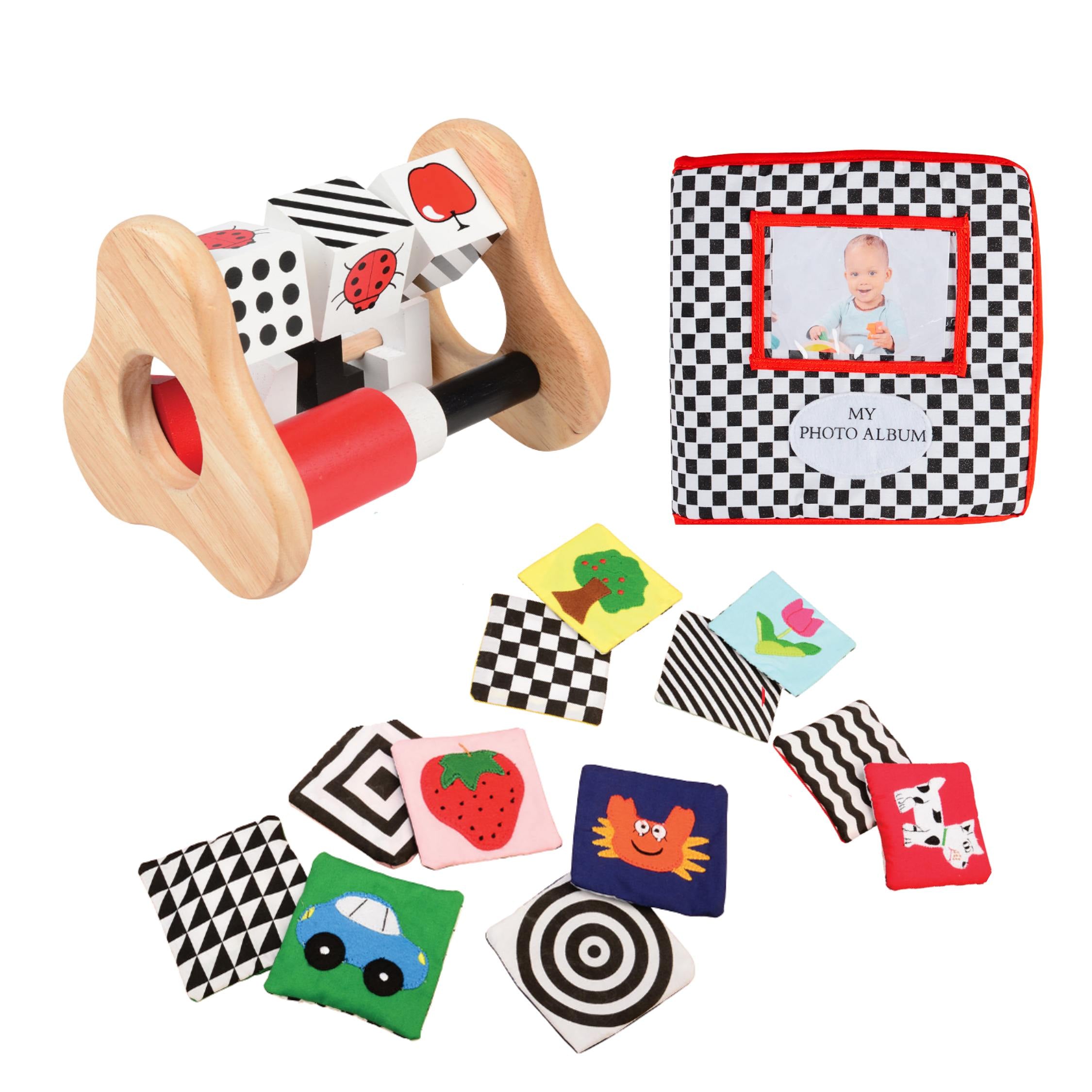 High Contrast Sensory Learning Bundle | Busy Box, Photo Album & Tactile Matching Patches