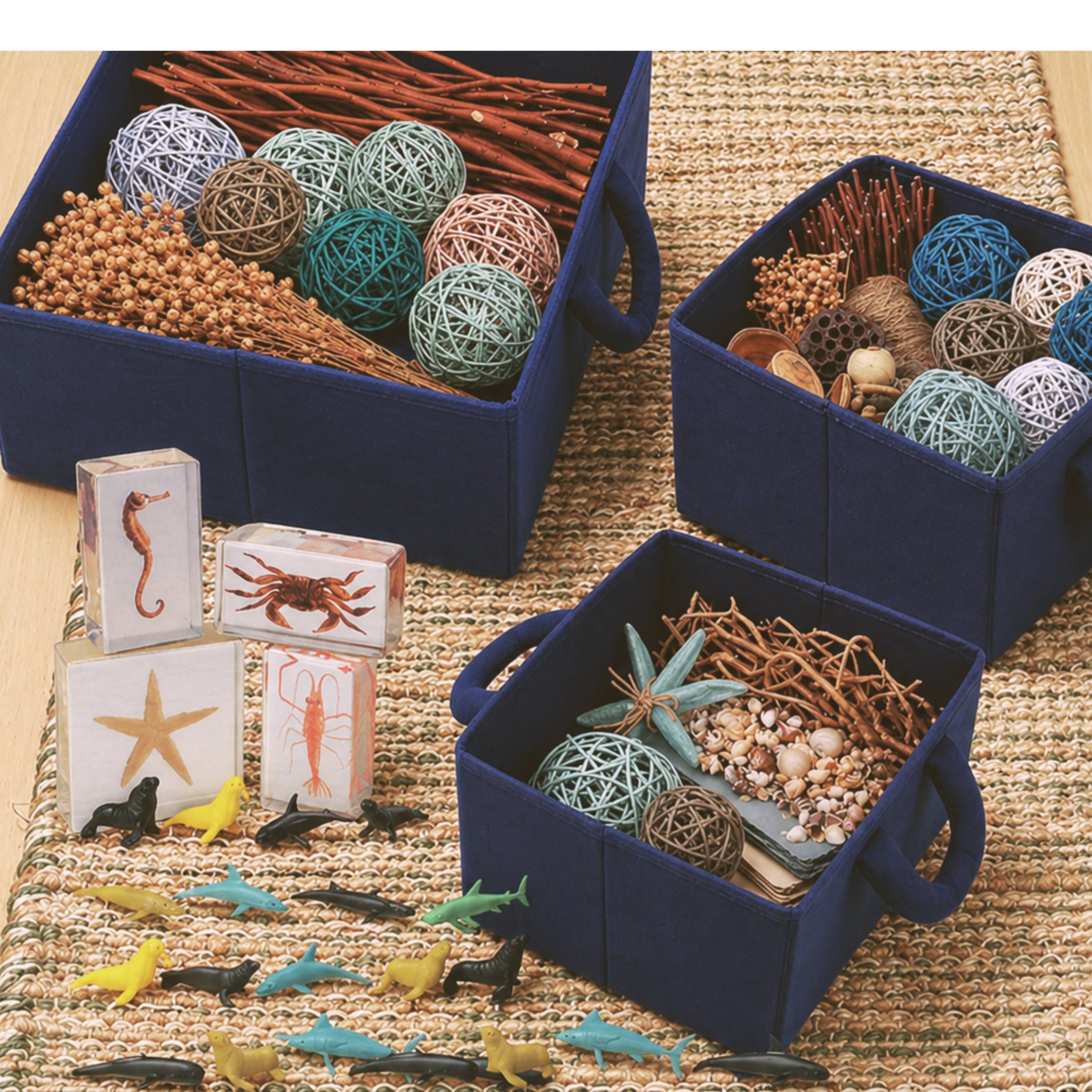 Nesting Blue Storage Bins | Set of 3 Foldable Organizers in Varying Sizes