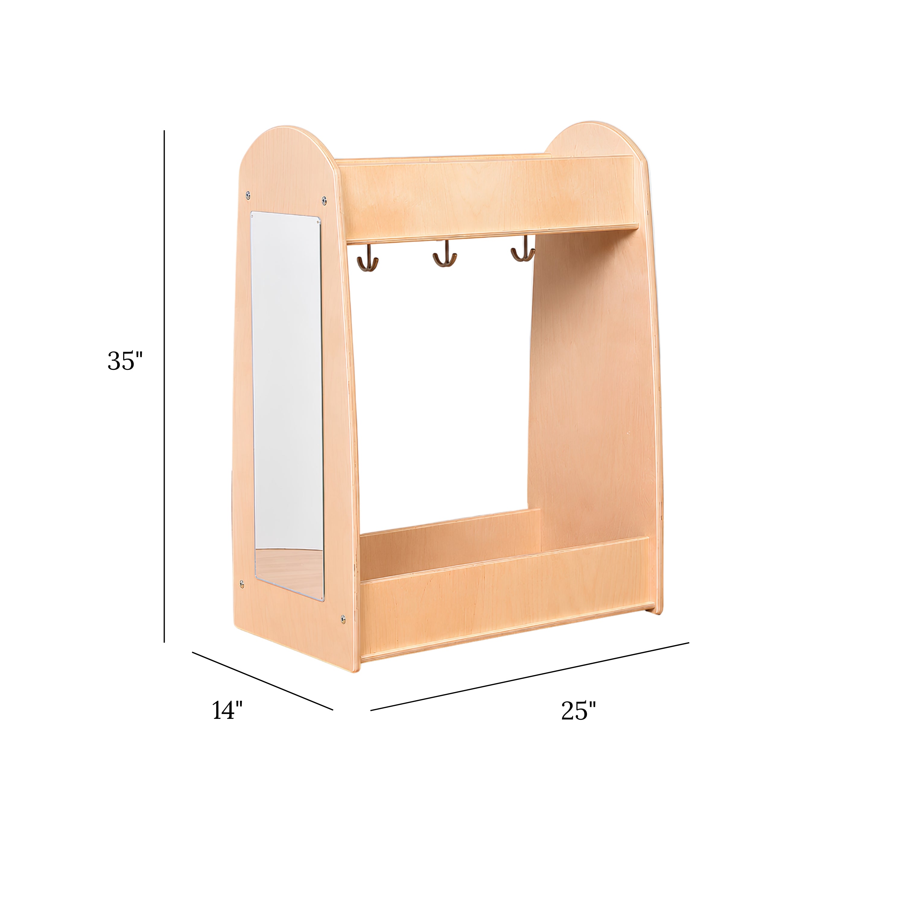 Toddler Hardwood Dress-Up Center with Mirror, Hooks & Storage Shelves | Pretend Play Closet