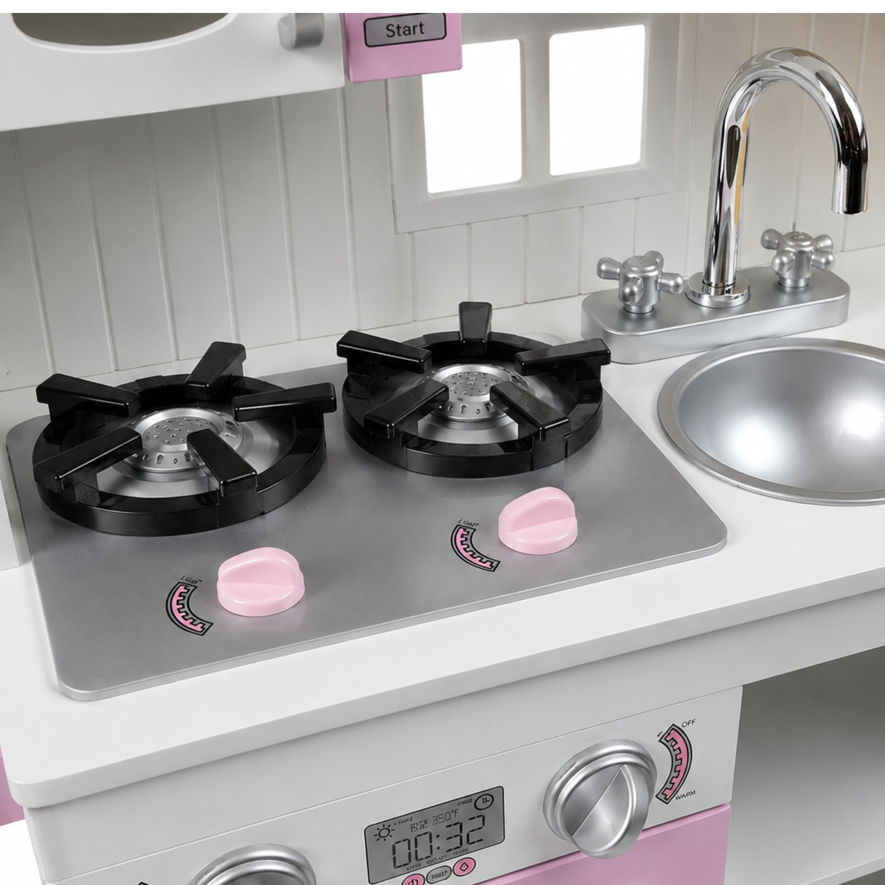 Wooden Play Kitchen with Burners & Sink – Preschool Dramatic Play Kitchen