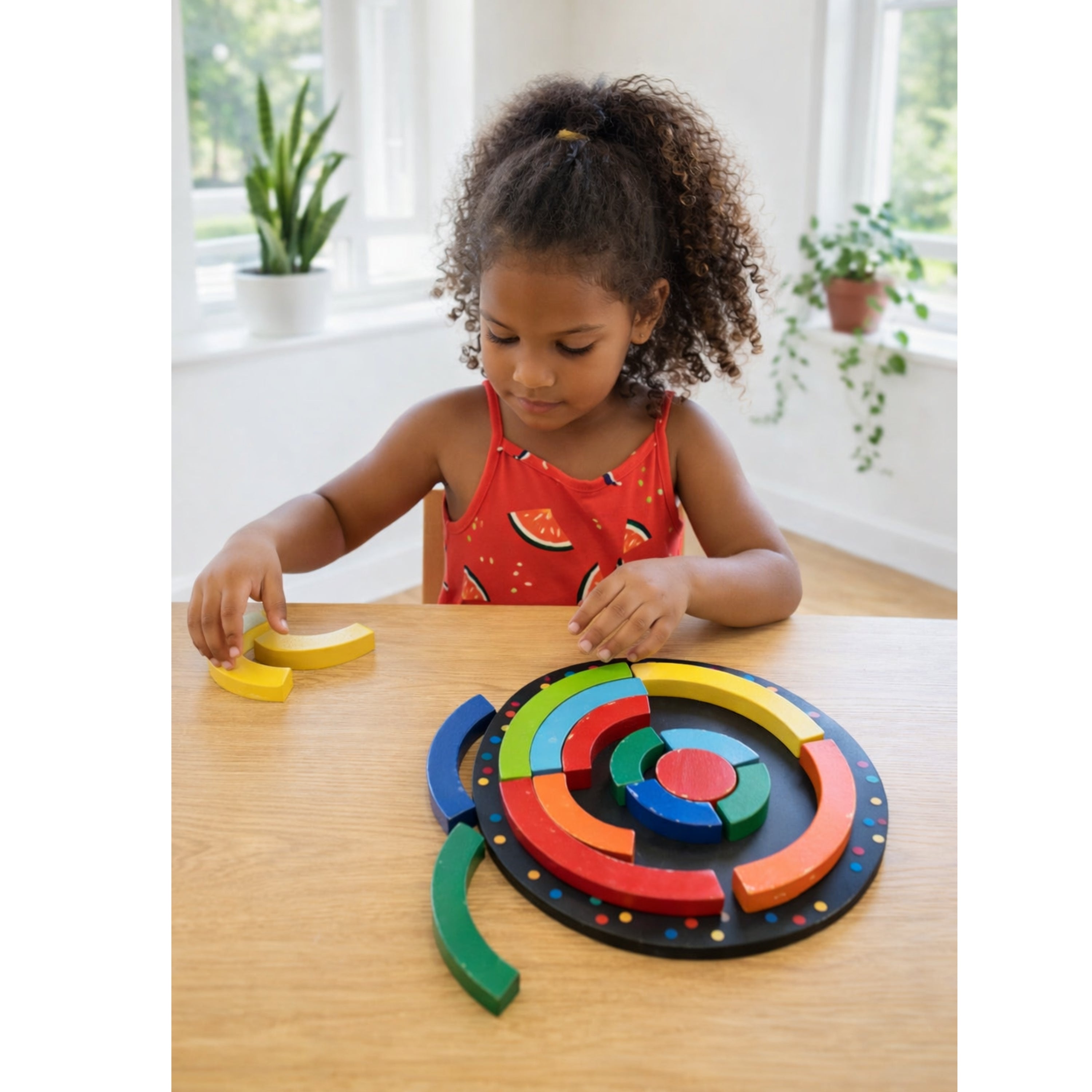 Wooden Circle Puzzle for Kids – Montessori Shape Sorting & Building Toy, Colorful Educational Wooden Blocks for Preschool Math, Fine Motor Skills, and Creative Play (Ages 3+)