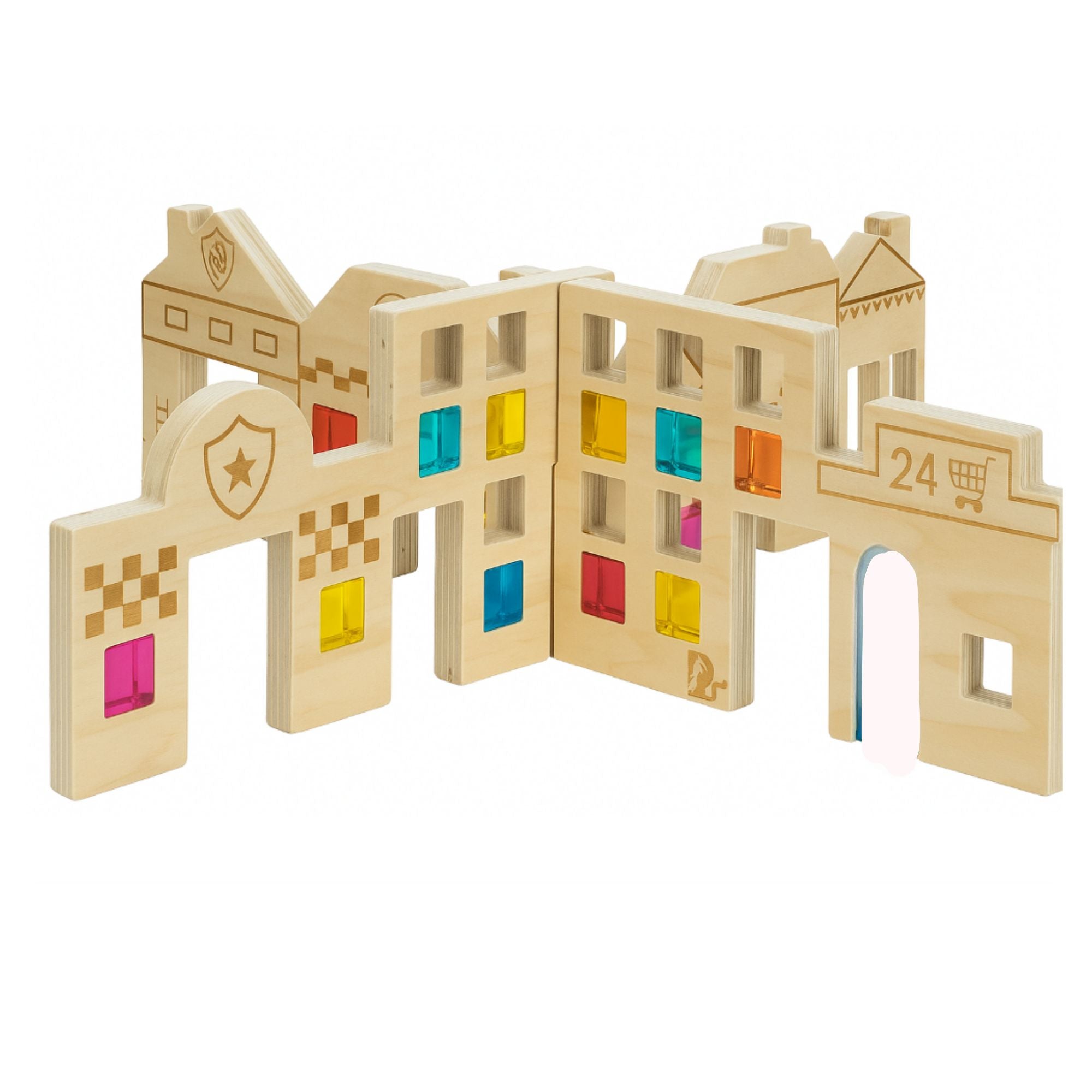 Color & Light Town Builder Set | Wooden Dividers with Gem Cubes