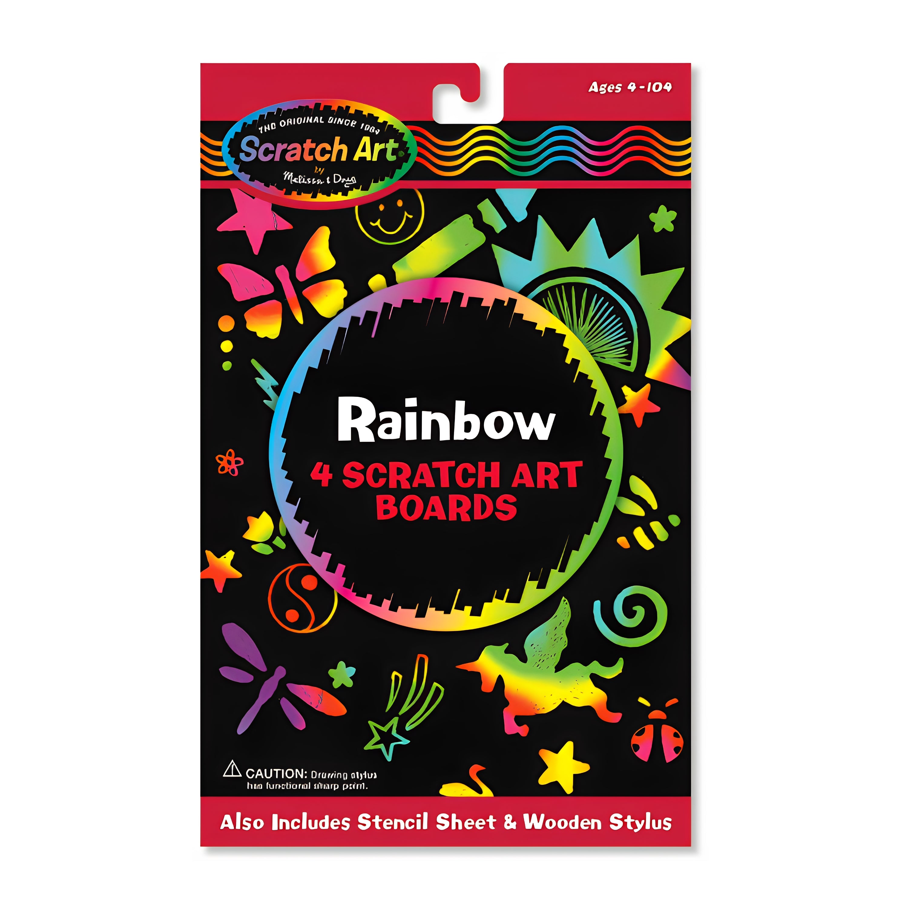 Scratch Art Rainbow - 4 Boards, Wooden Stylus, Stencil