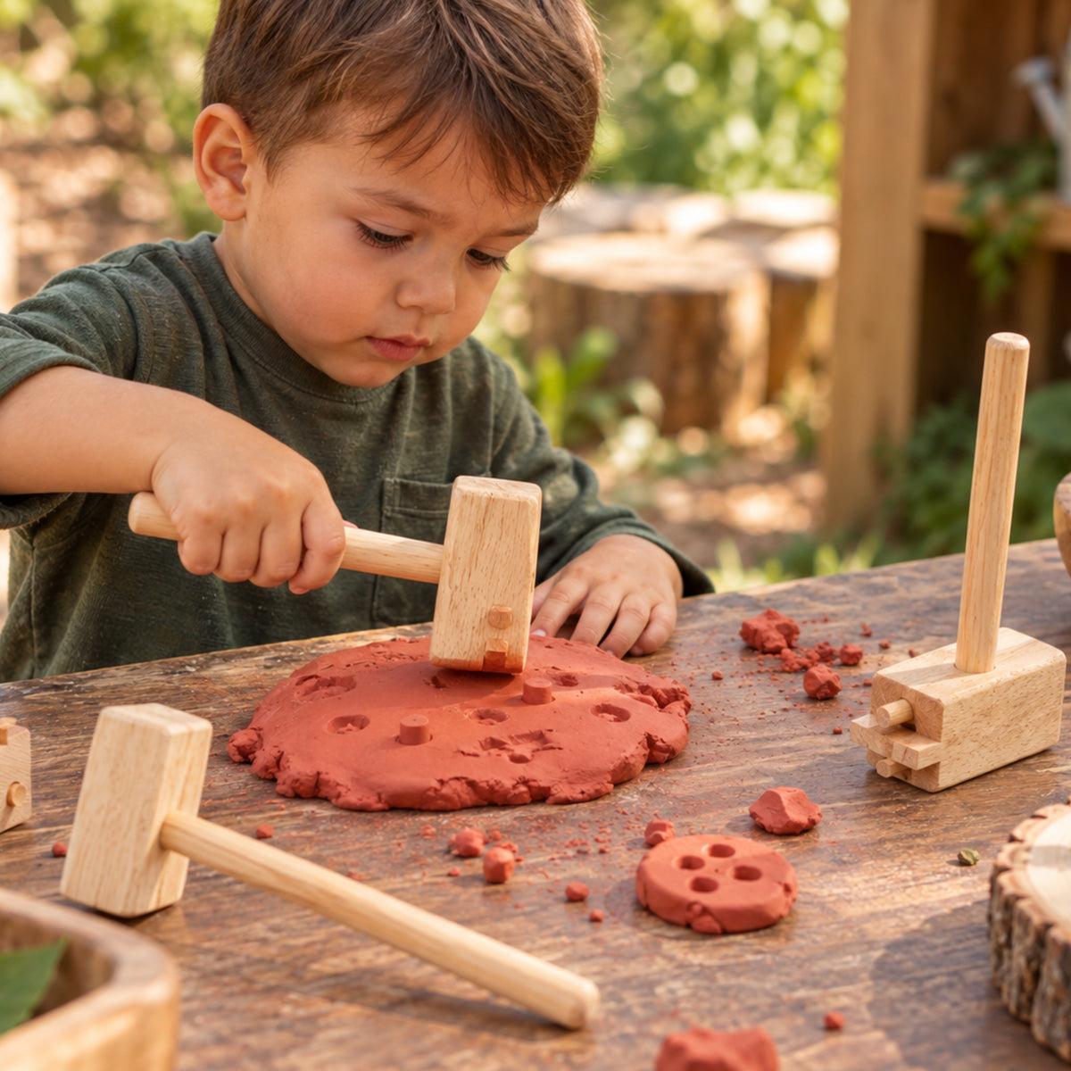 Montessori Wooden Clay Texture Hammers – Set of 5 with 10 Patterns