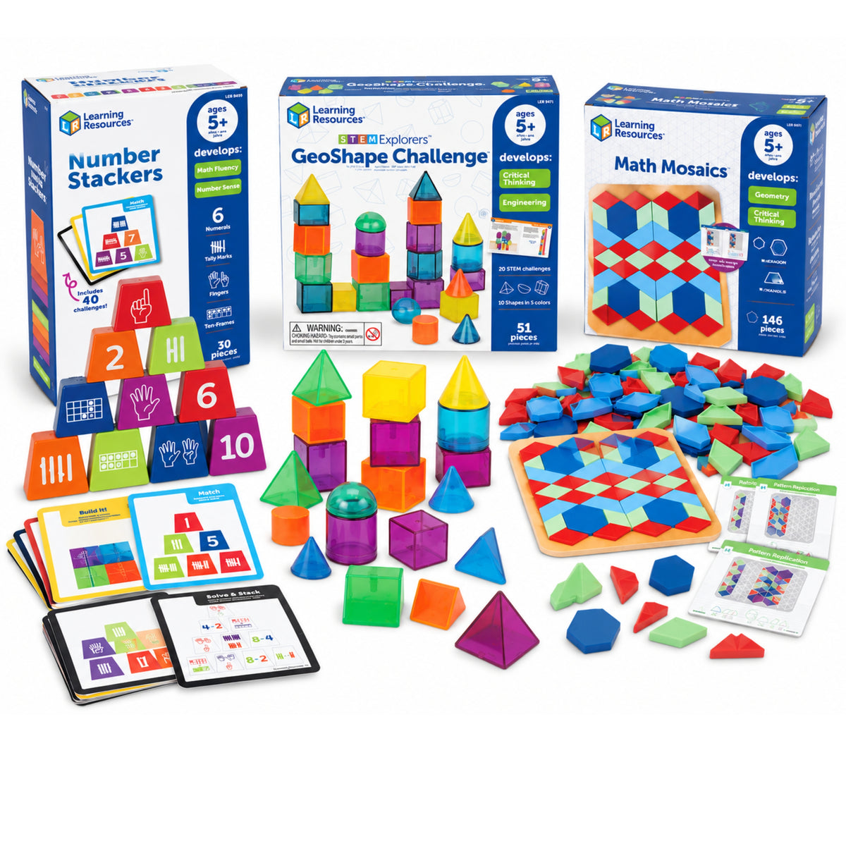 Math Mosaics, Number Stackers & Geometry STEM Challenge Set
