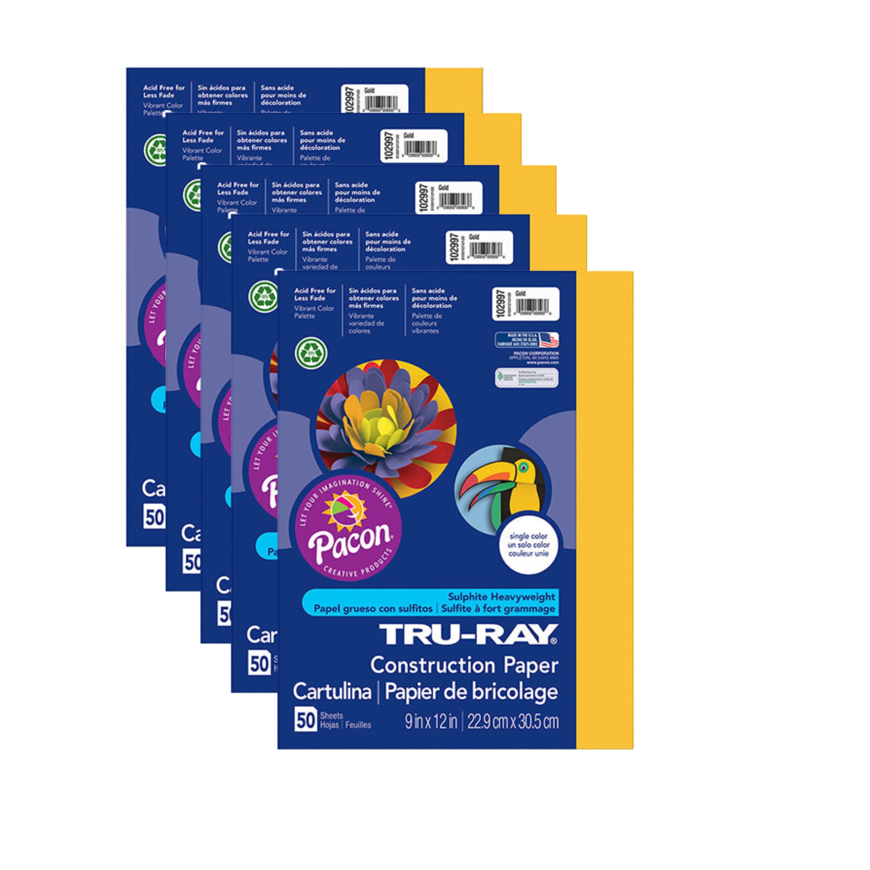 Tru-Ray Heavyweight Construction Paper - 250 Sheets - Gold - 9" x 12"