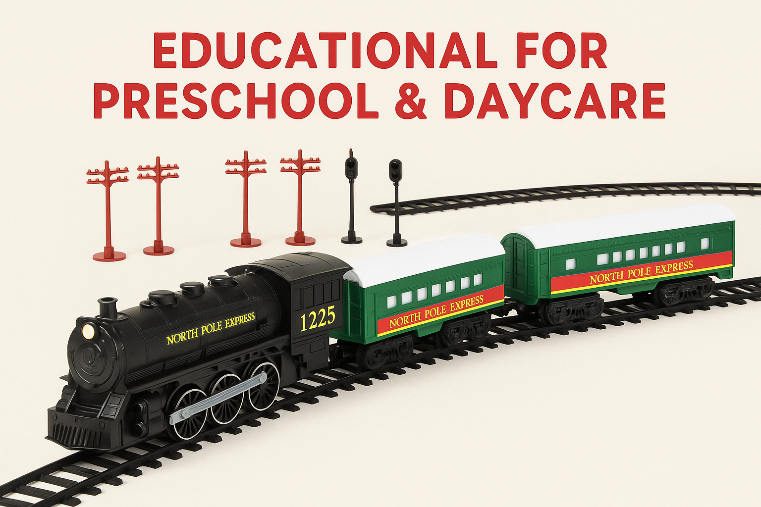 STEM Train Set 29 pc – Buildable Electric Track Set with Magnetic Cars, 35-Piece North Pole Express