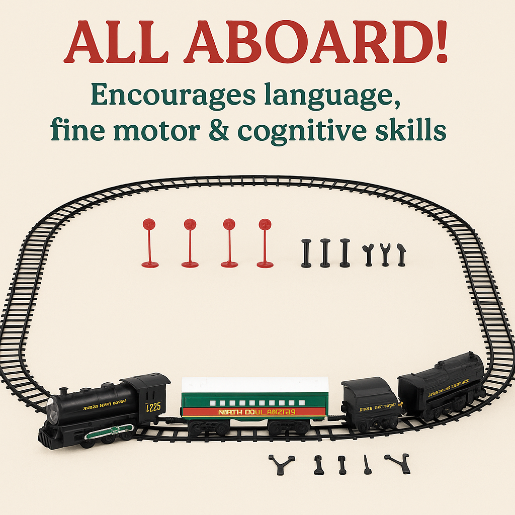 STEM Train Set 29 pc – Buildable Electric Track Set with Magnetic Cars, 35-Piece North Pole Express