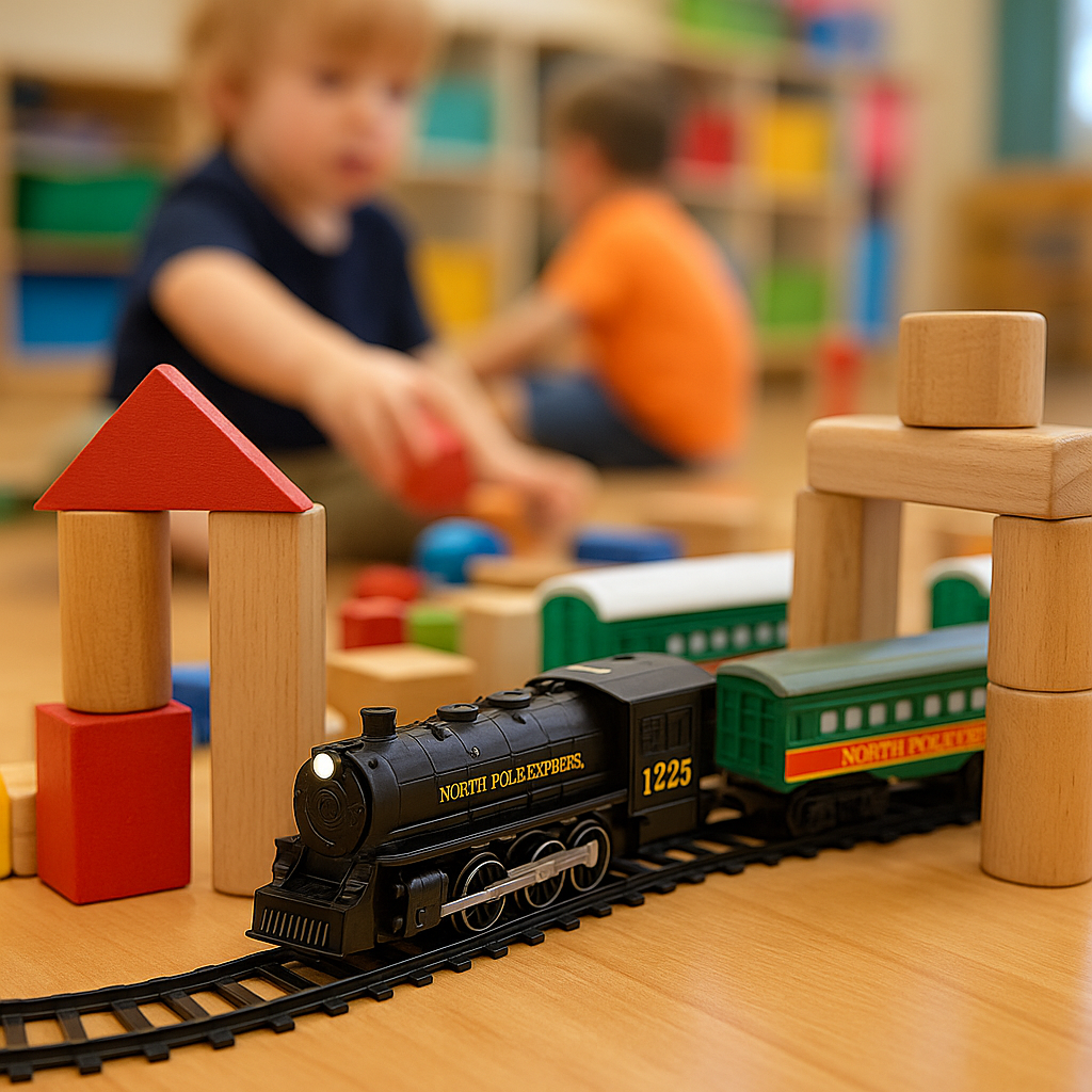 STEM Train Set 29 pc – Buildable Electric Track Set with Magnetic Cars, 35-Piece North Pole Express