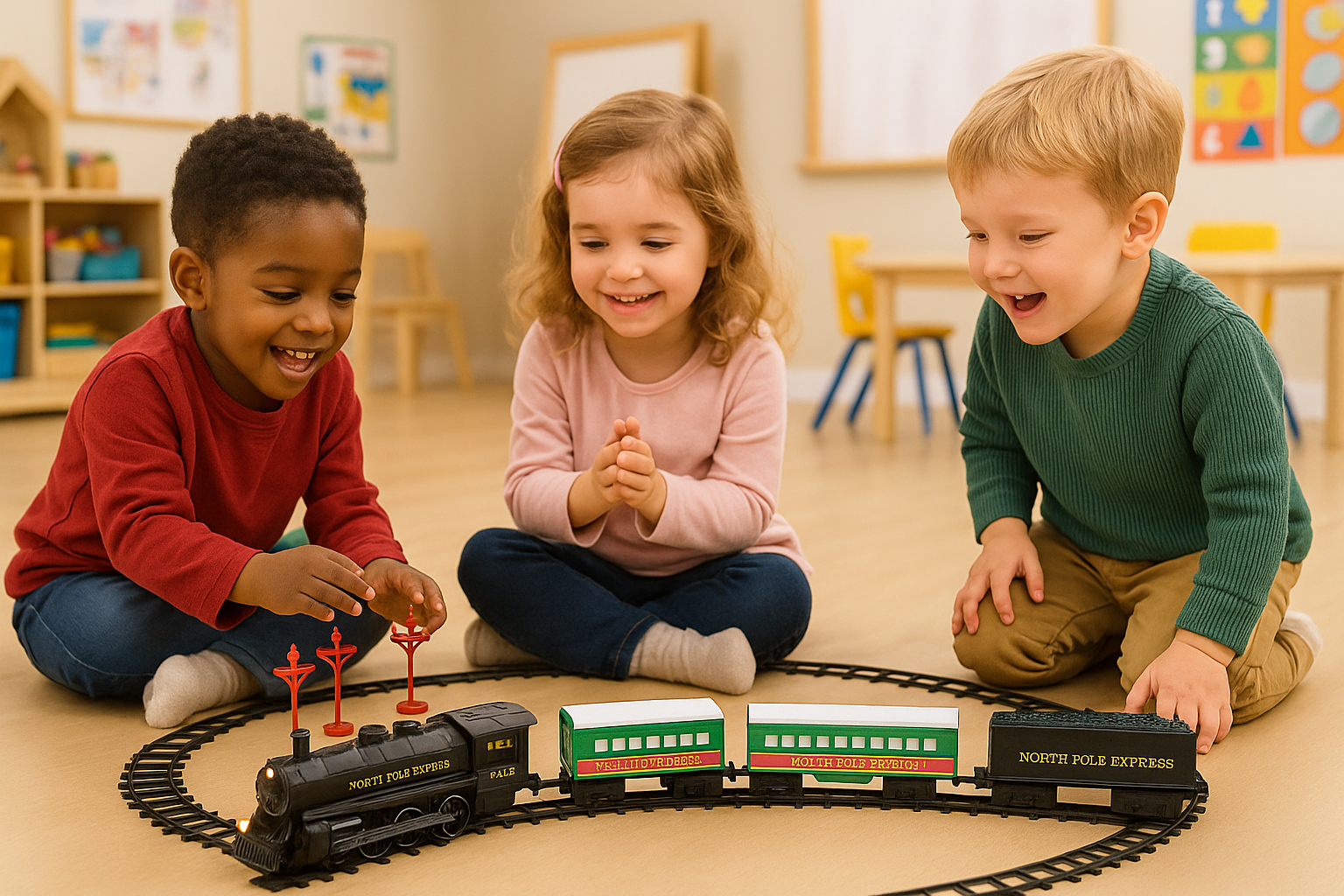 STEM Train Set 29 pc – Buildable Electric Track Set with Magnetic Cars, 35-Piece North Pole Express