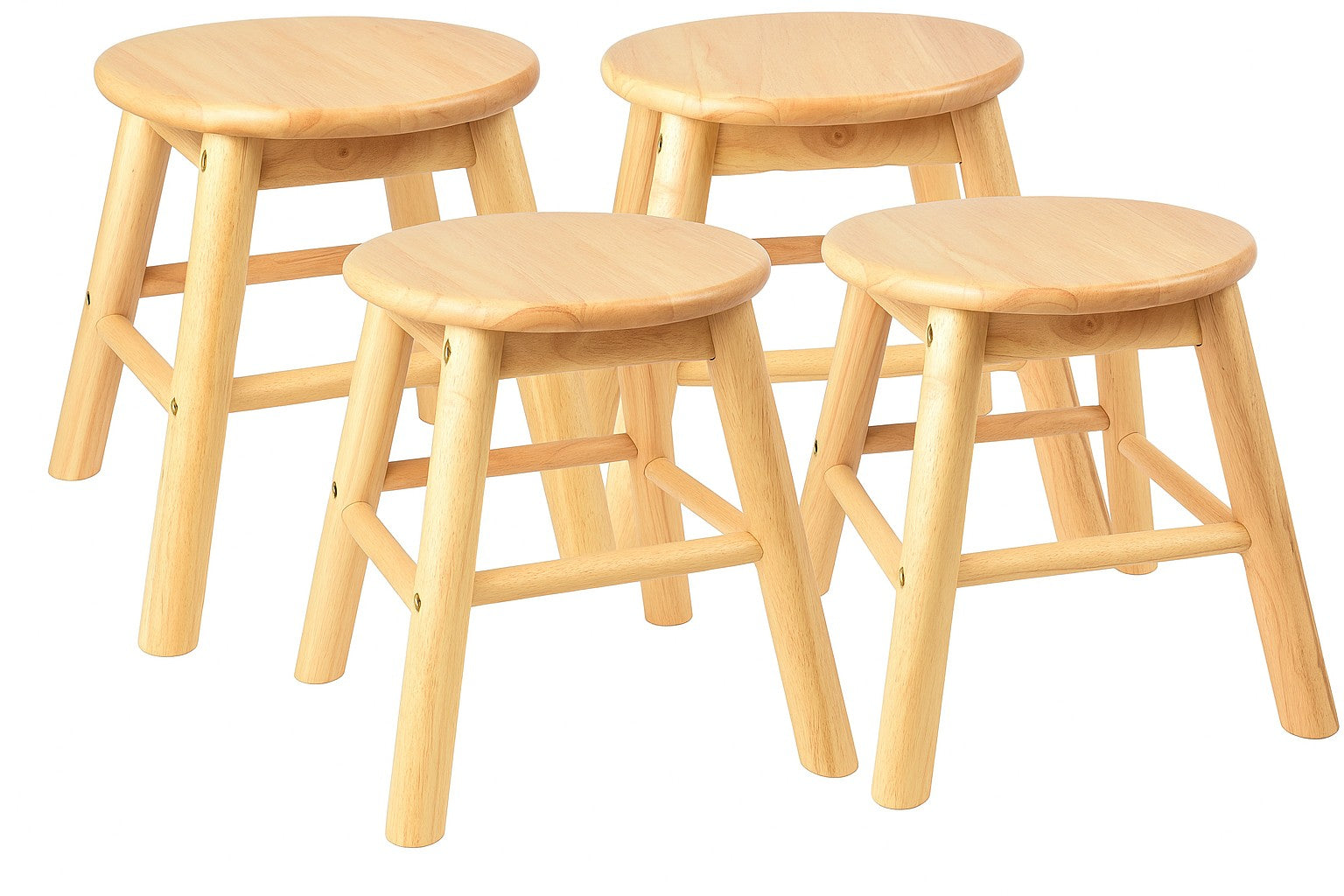 Four wooden stools on a white background