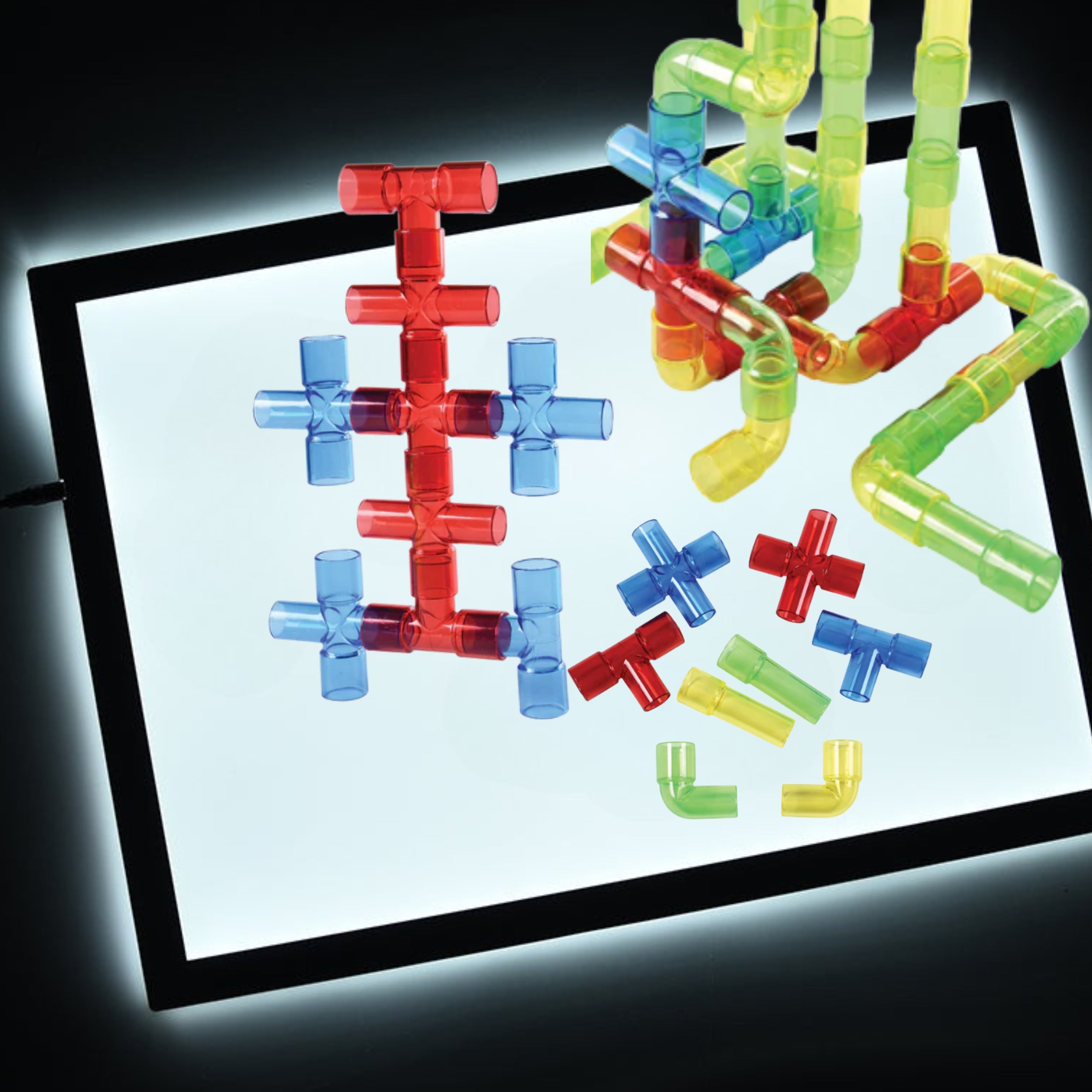 Translucent Pipe Builders on light panel