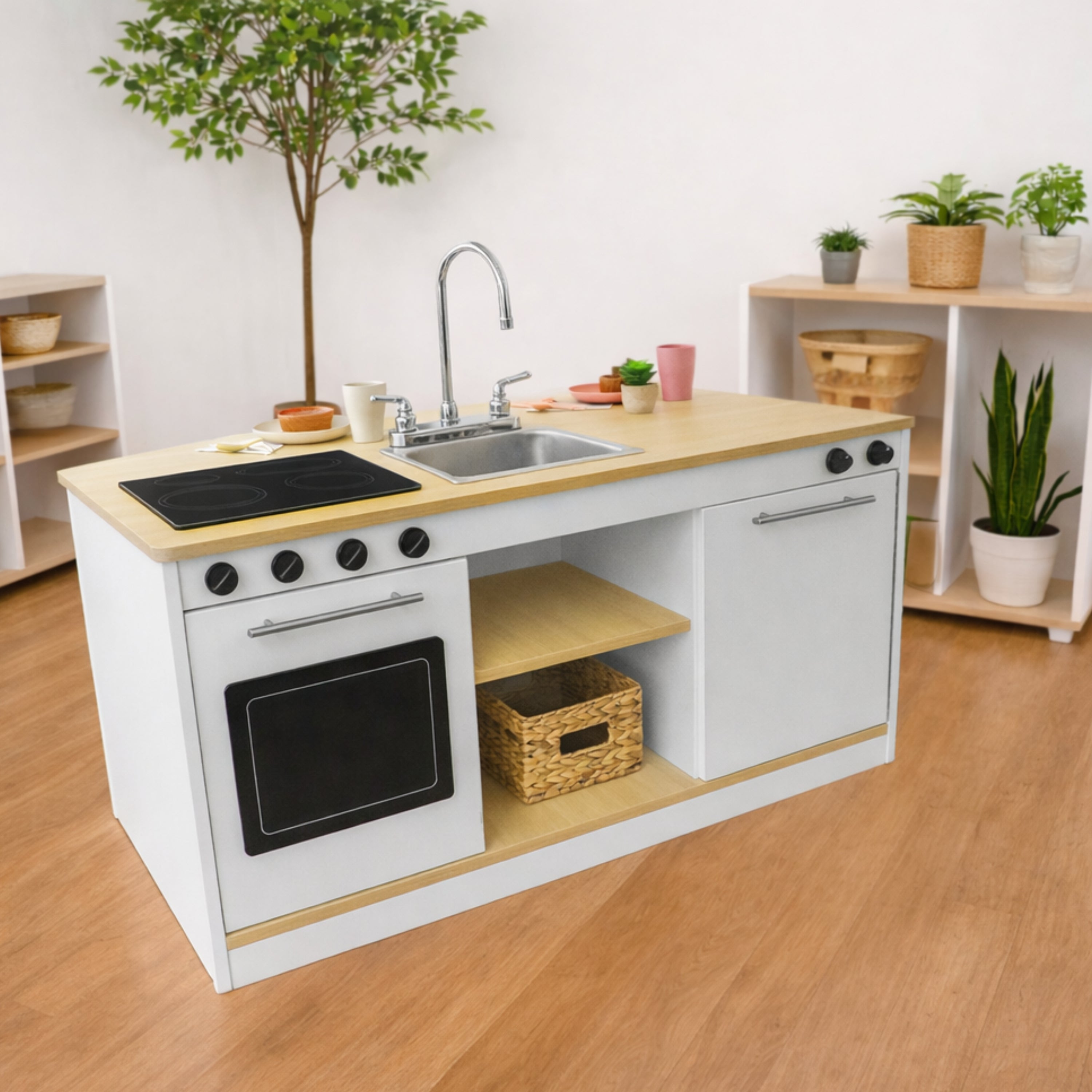 elevatED™ Toy Kitchen Island Breakfast Bar | Modern Play Kitchen with Stove, Sink, Dishwasher & Social Seating