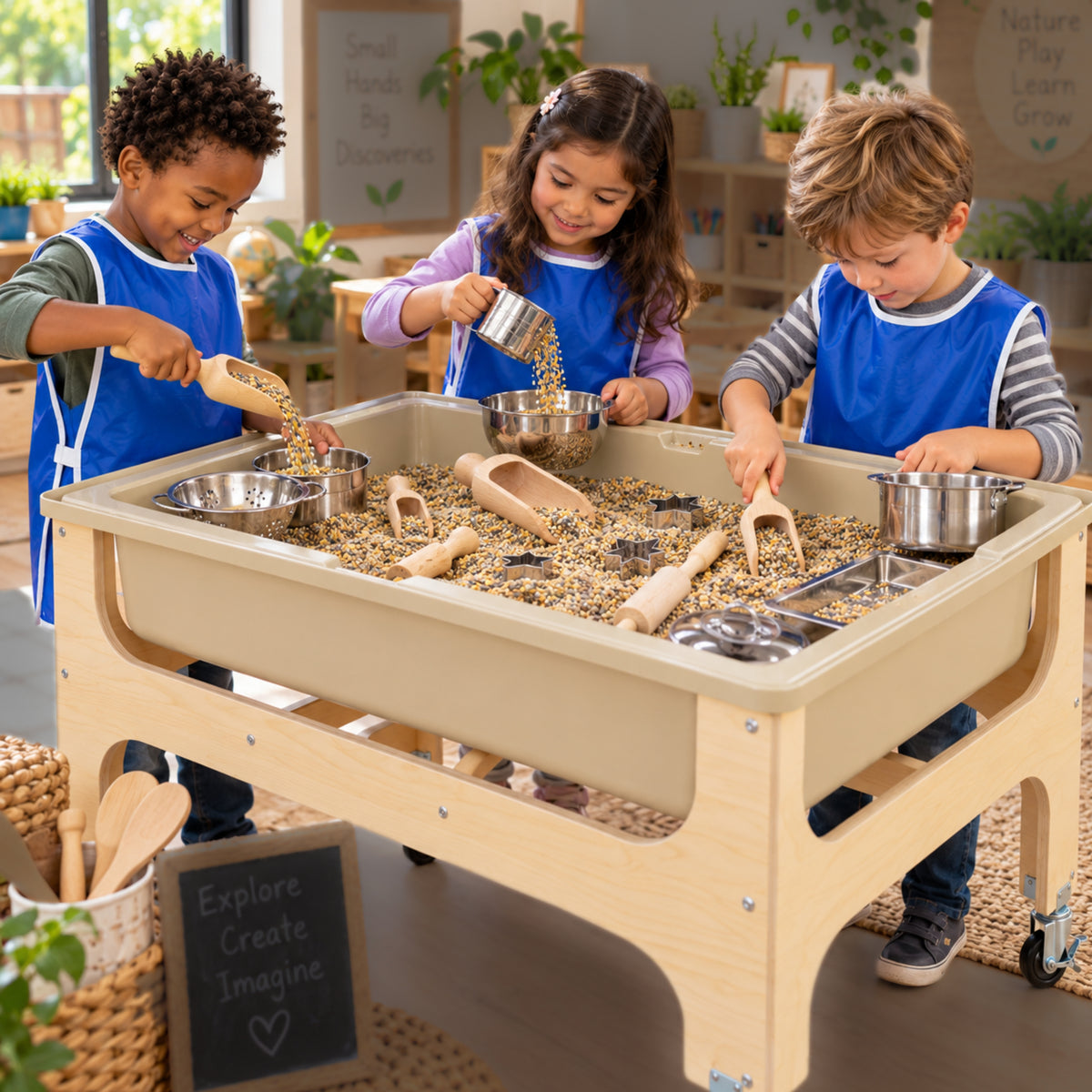 Preschool Sand & Water Sensory Table with Lid and Casters