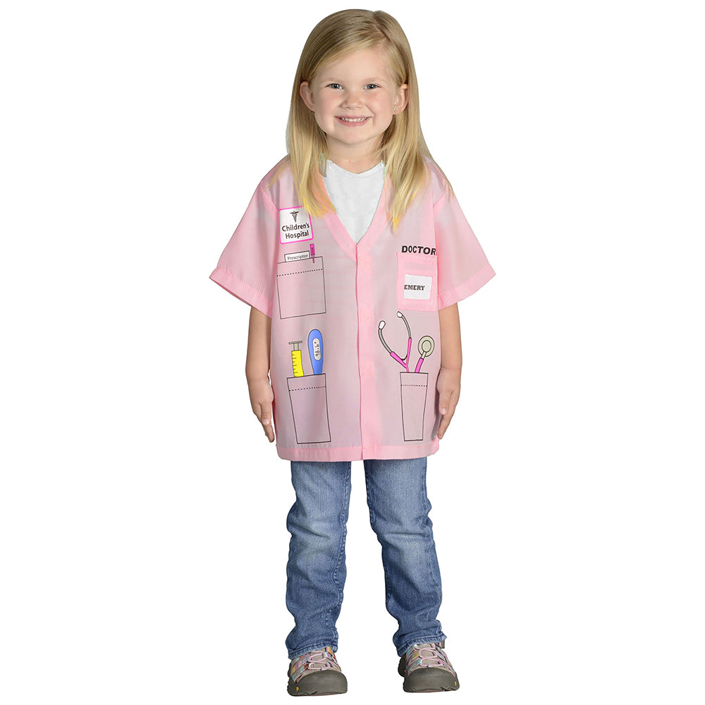 Toddler Doctor Role-Play Pink Shirt with Printed Medical Tools