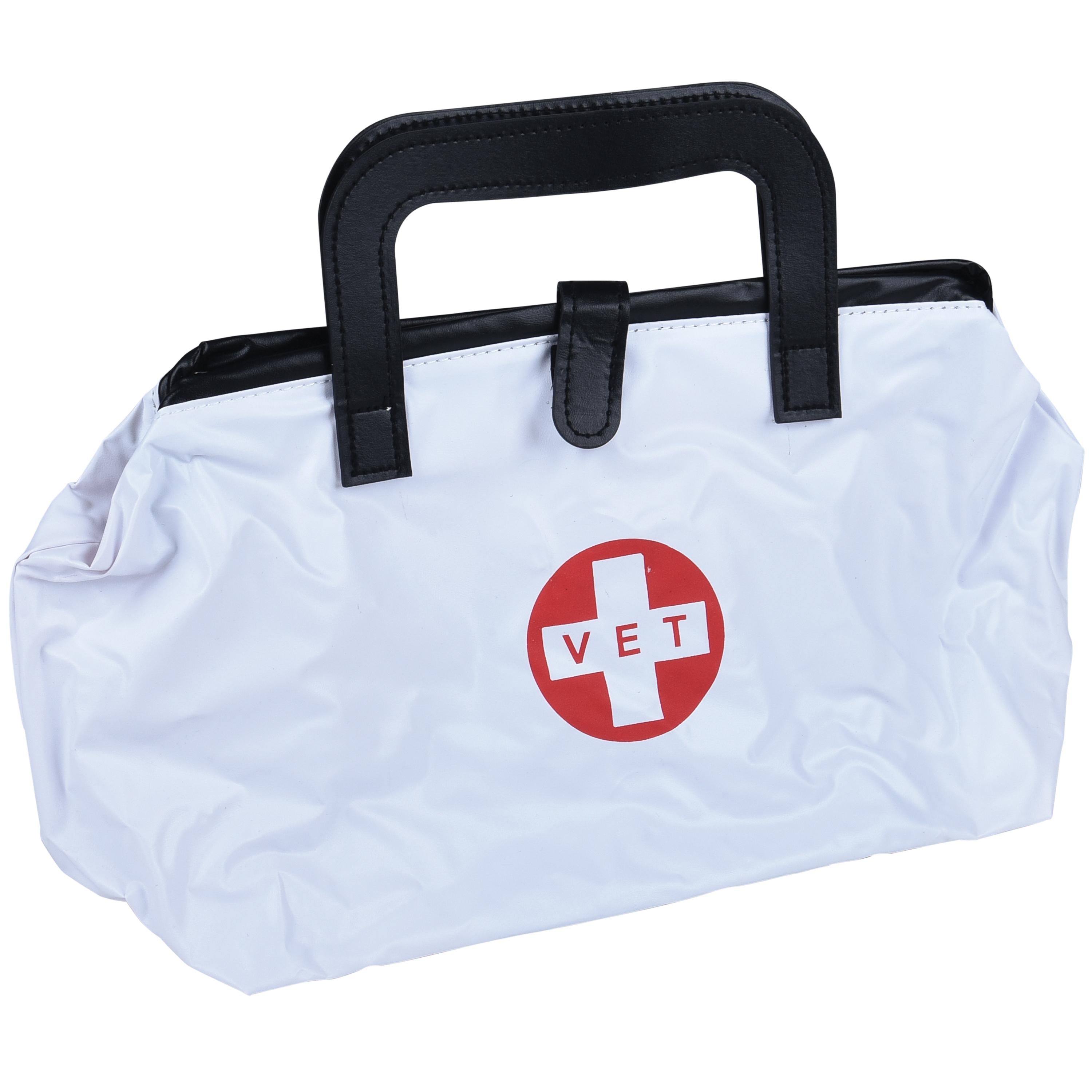 White bag with black handles and a red and white 'VET' logo on a white background