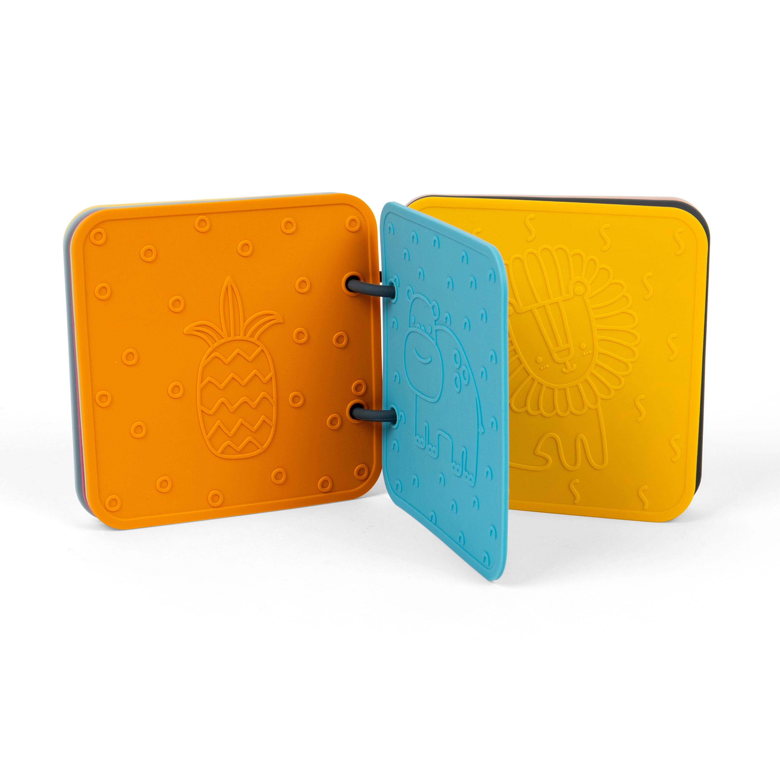 Three colorful boards with embossed designs on a white background