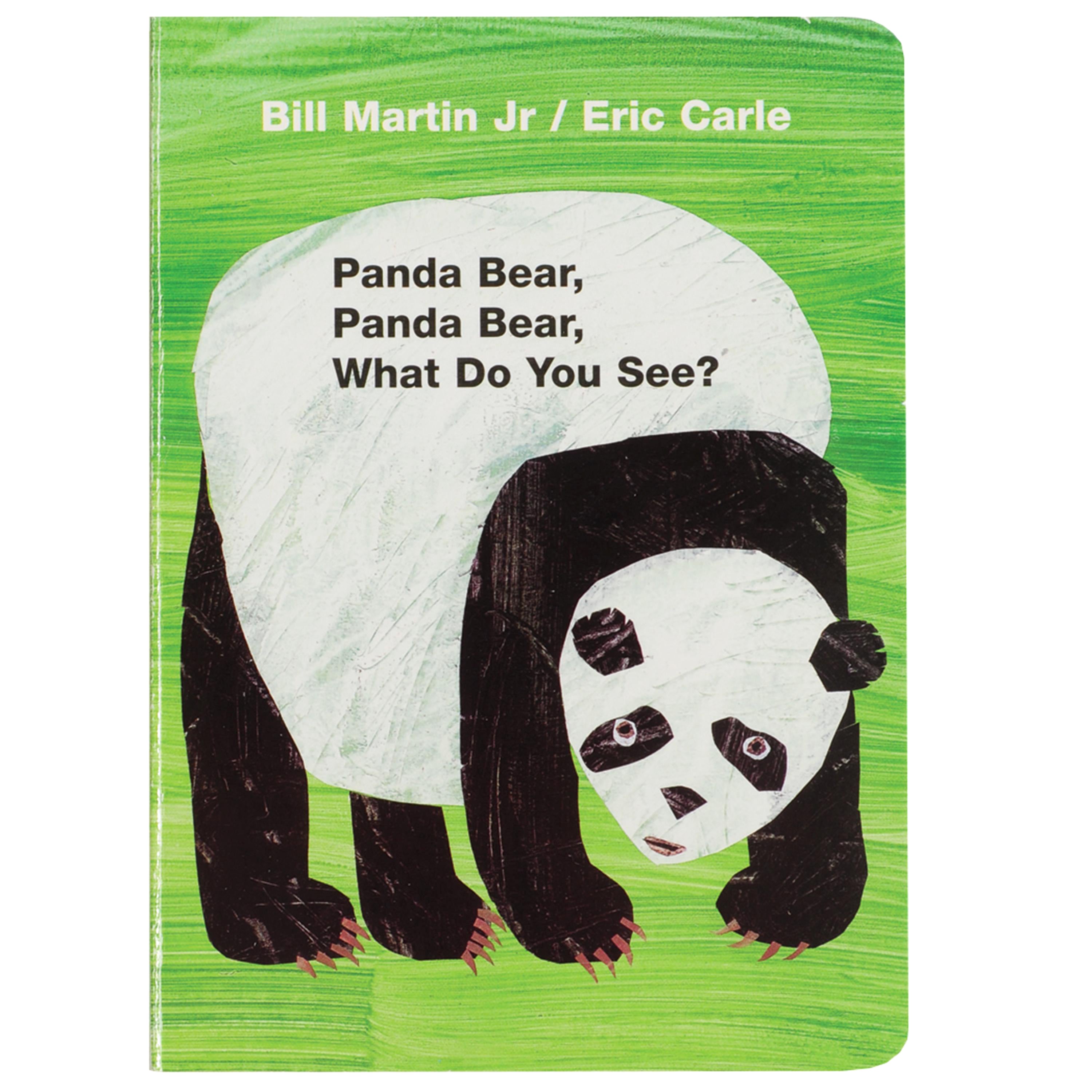 Book cover of 'Panda Bear, Panda Bear, What Do You See?' by Bill Martin Jr. and Eric Carle with a panda illustration on a green background.
