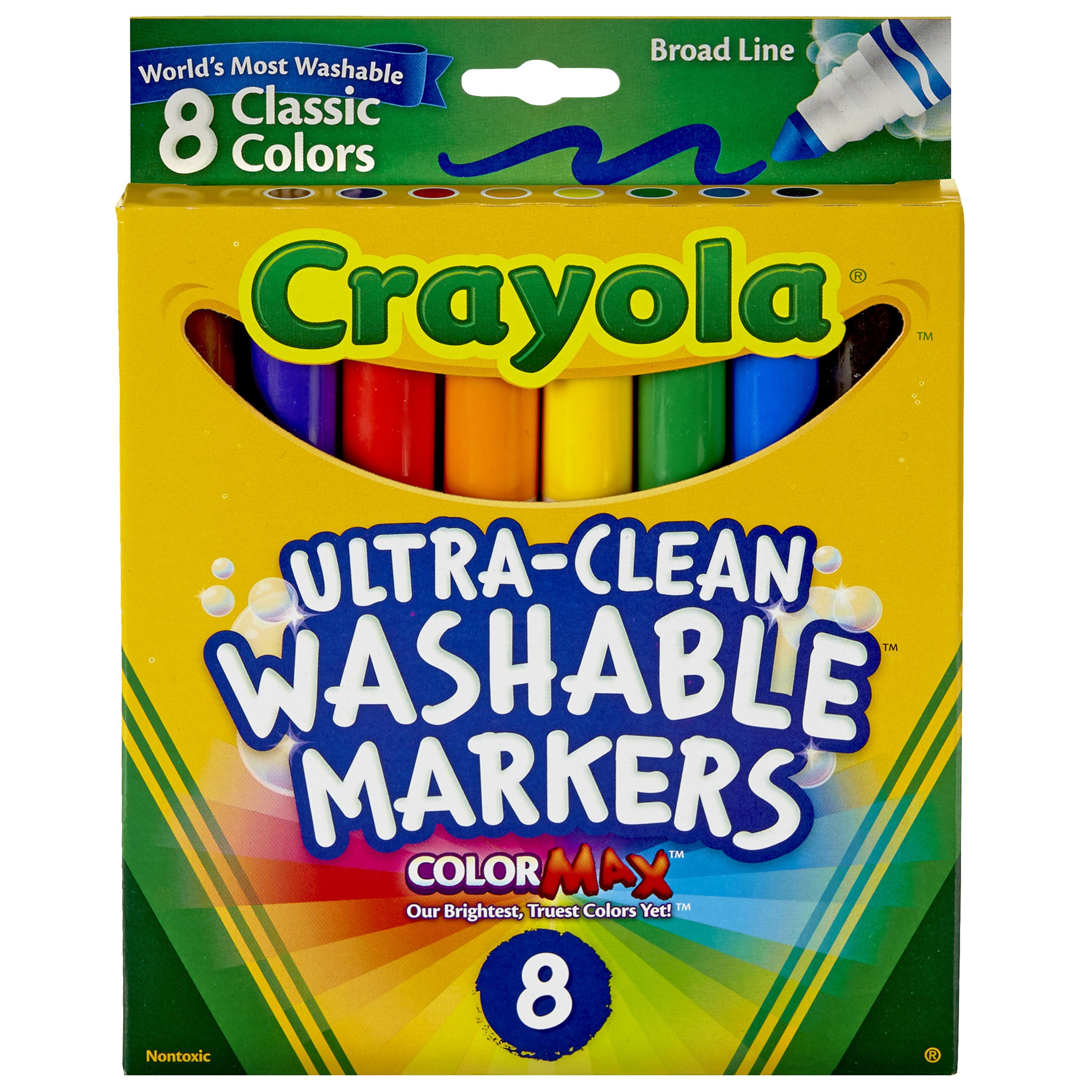 Crayola Ultra-Clean Washable Markers packaging with 8 classic colors on a white background