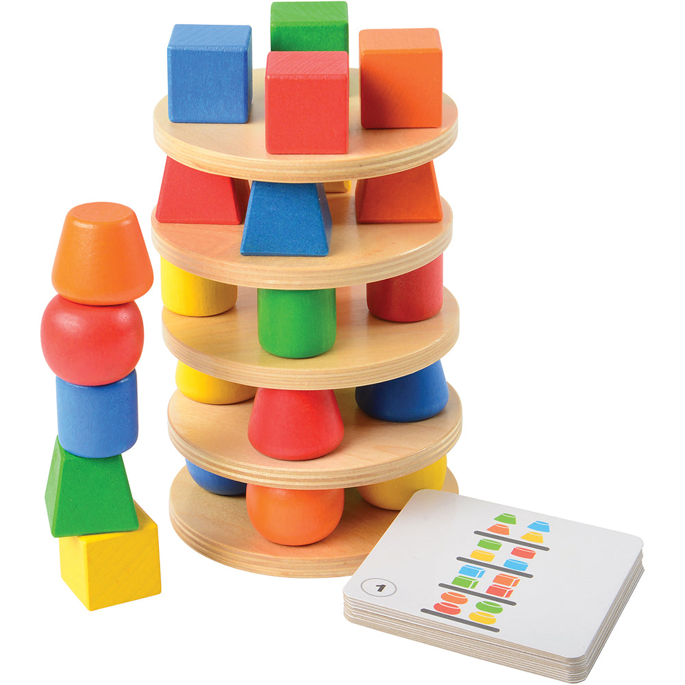 Wooden 3-D Geometric Stacker with Activity Cards