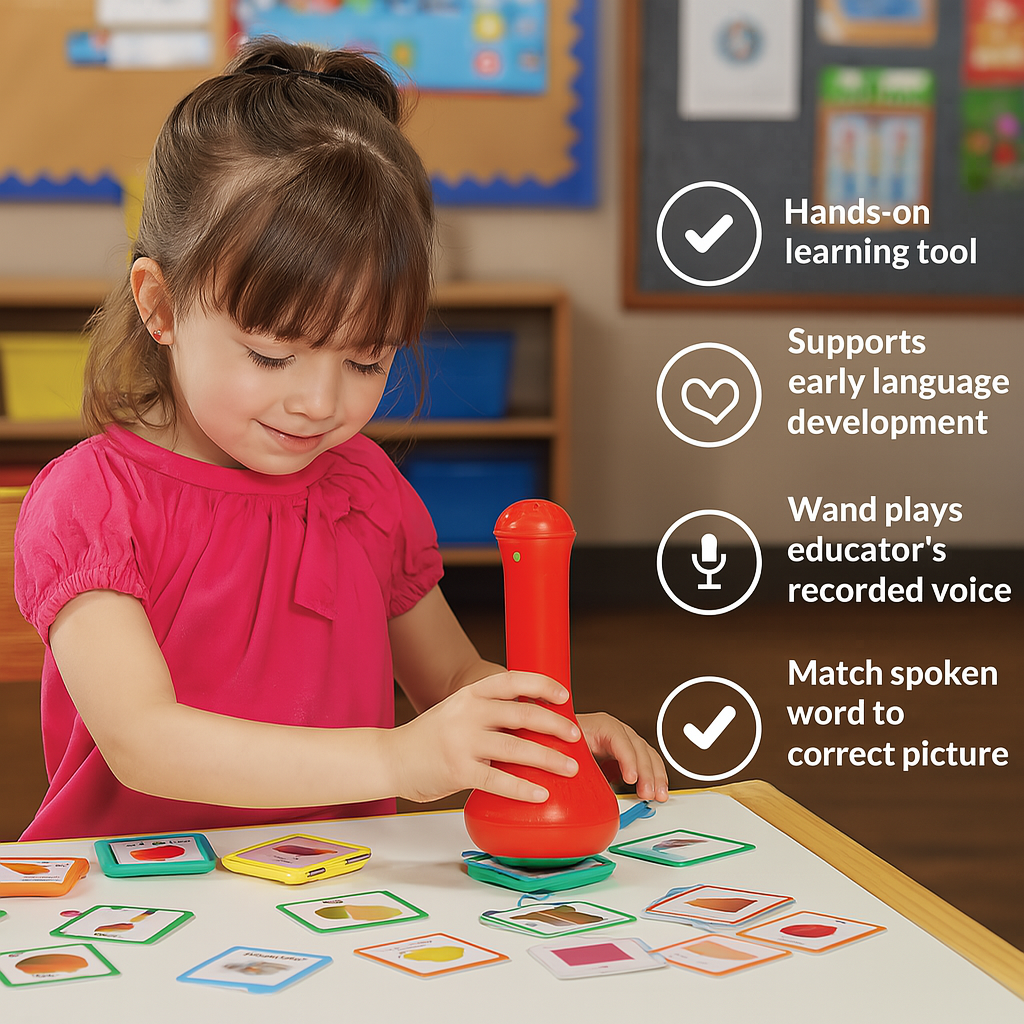 Child playing with a educational tool in a classroom setting