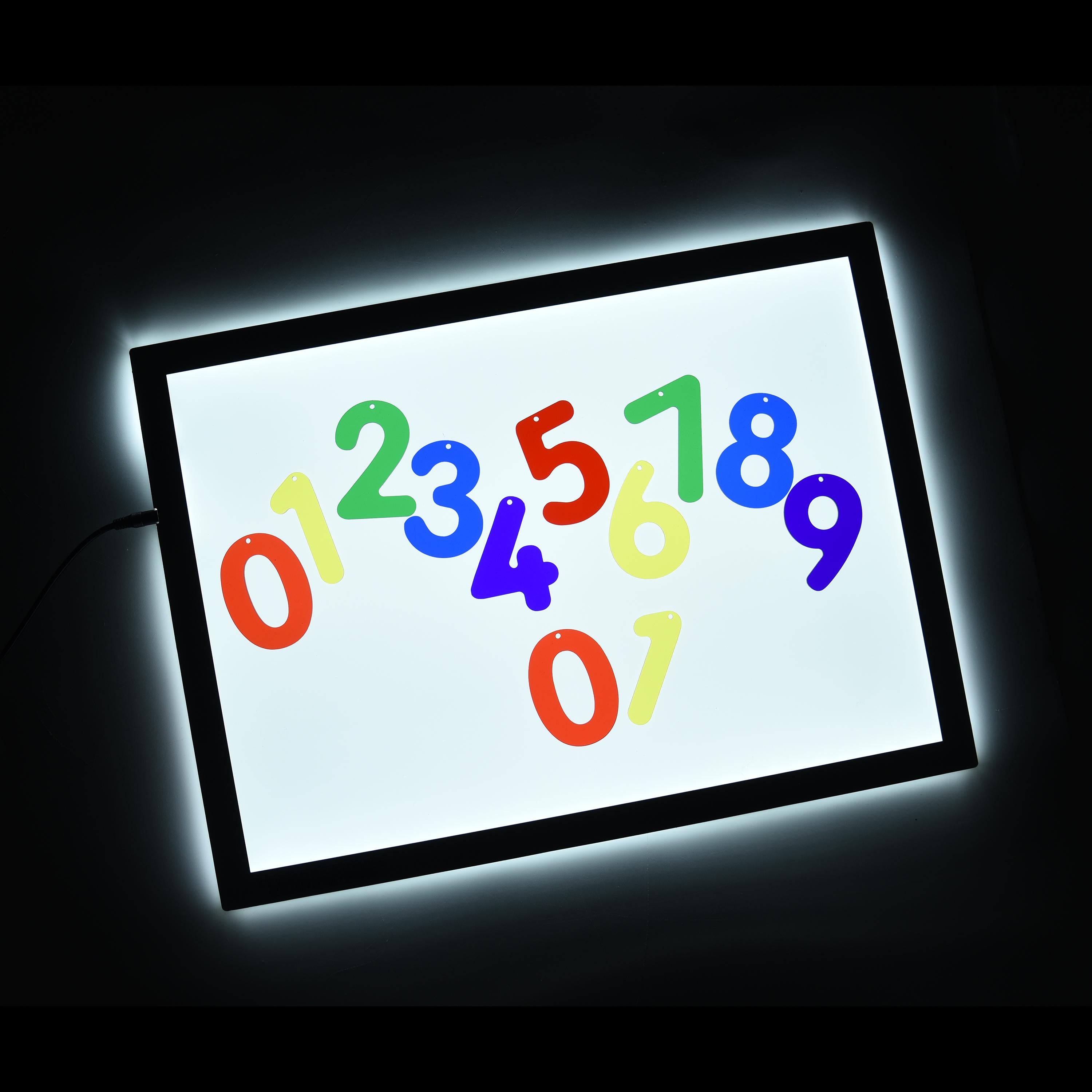 Light-up display with colorful numbers on a dark background