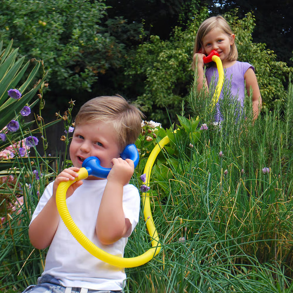 Talking with a Friend through the Talking Tube Telephone Set