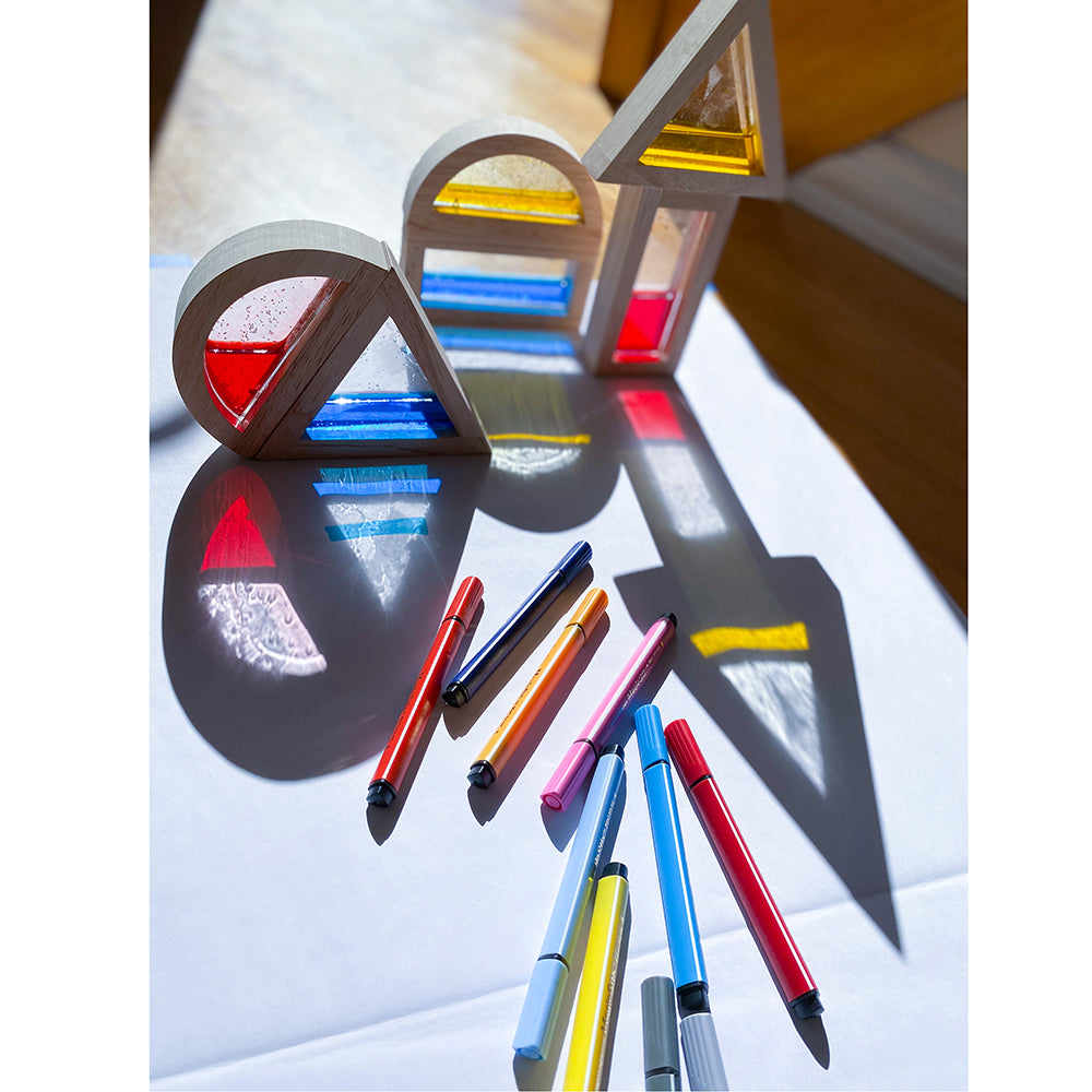 Sun reflecting through glitter water blocks