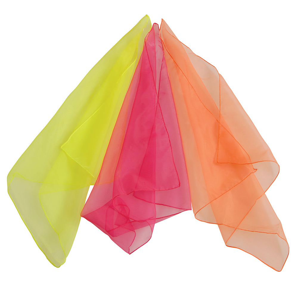 Three Brightly Colored Nylon Scarves