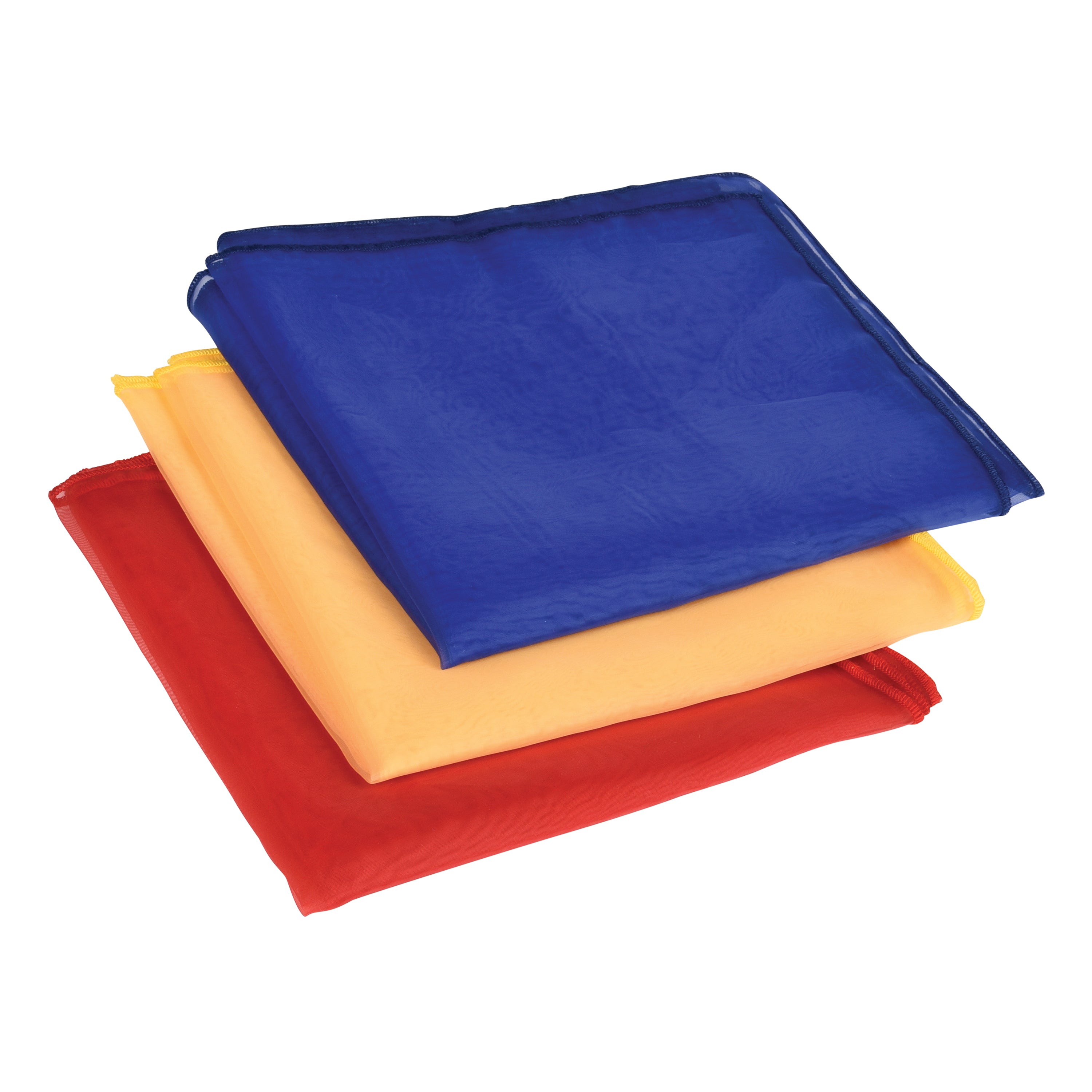 Three colorful cloths stacked on a white background