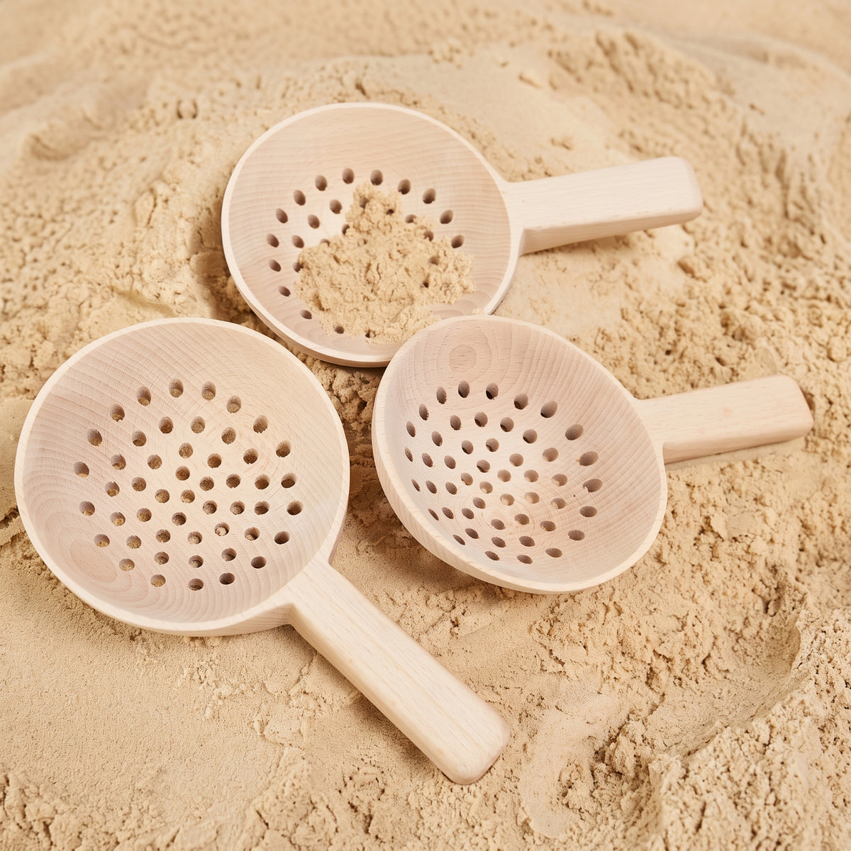 Short Handle Wooden Spoons | Montessori Sensory & Sand Play Tools 3-Piece Set